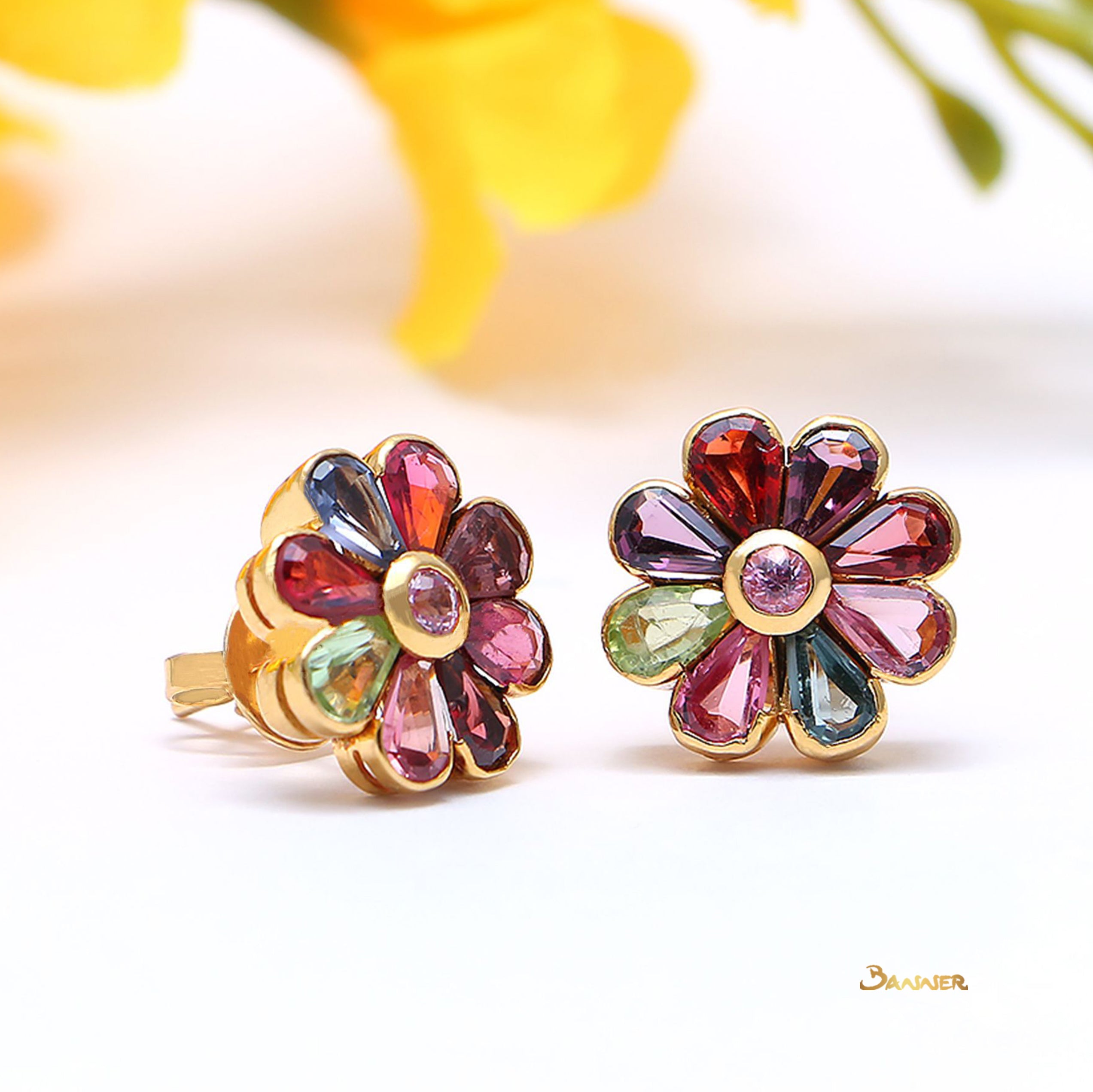 Multi-color Spinel Flower Earrings