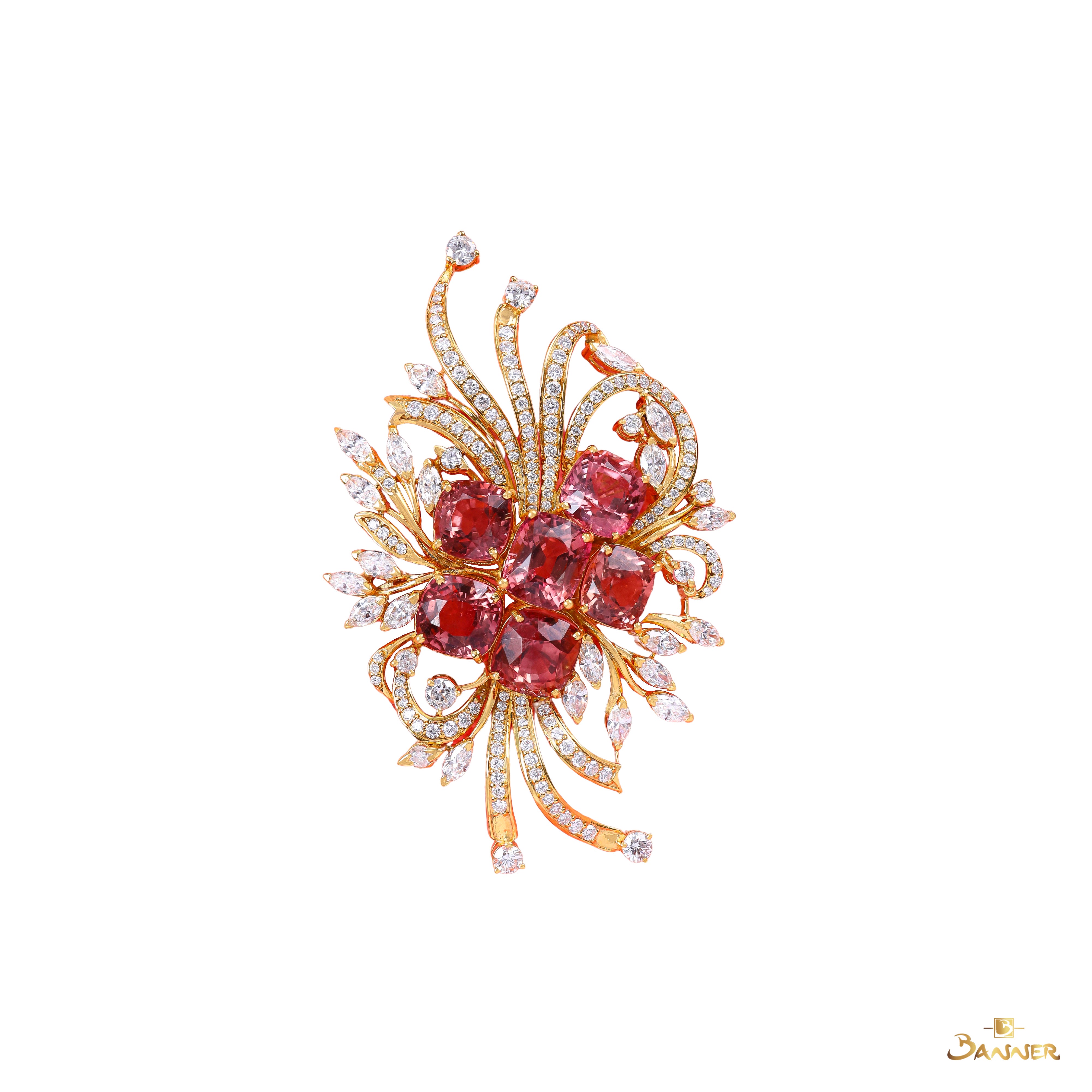 Tourmaline and Diamond Floral Brooch