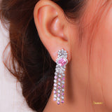 Pink Tourmaline , Pink Sapphire and Diamond Double Halo Dangling Earrings