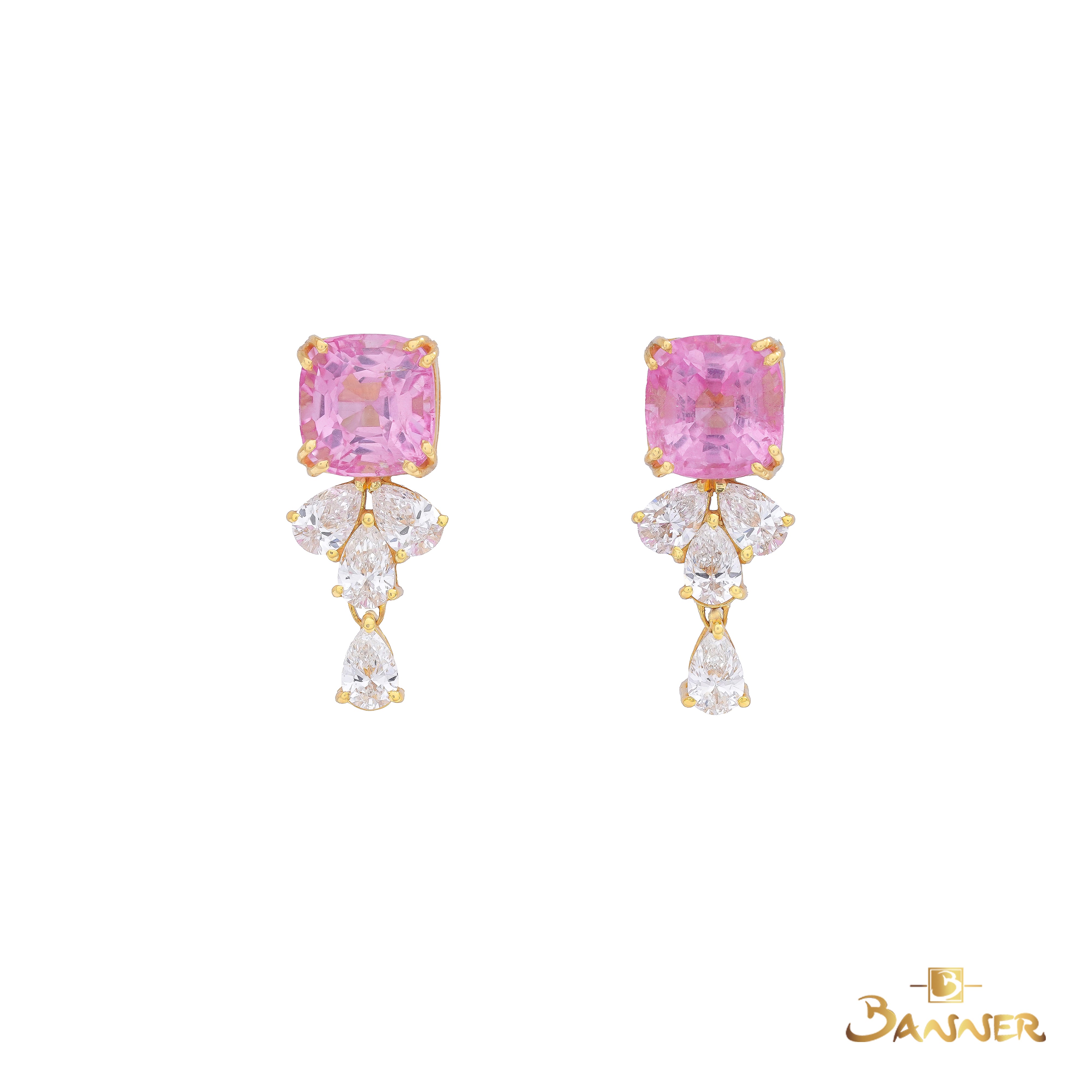 Pink Tourmaline and Diamond Floral Cluster Drop Earrings