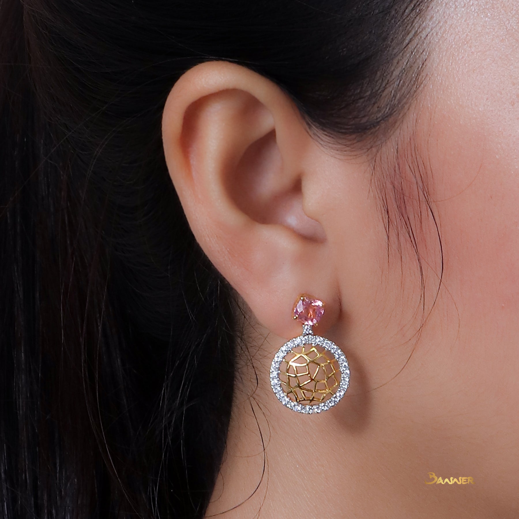 Pink Tourmaline and Diamond Dream Catcher Earrings