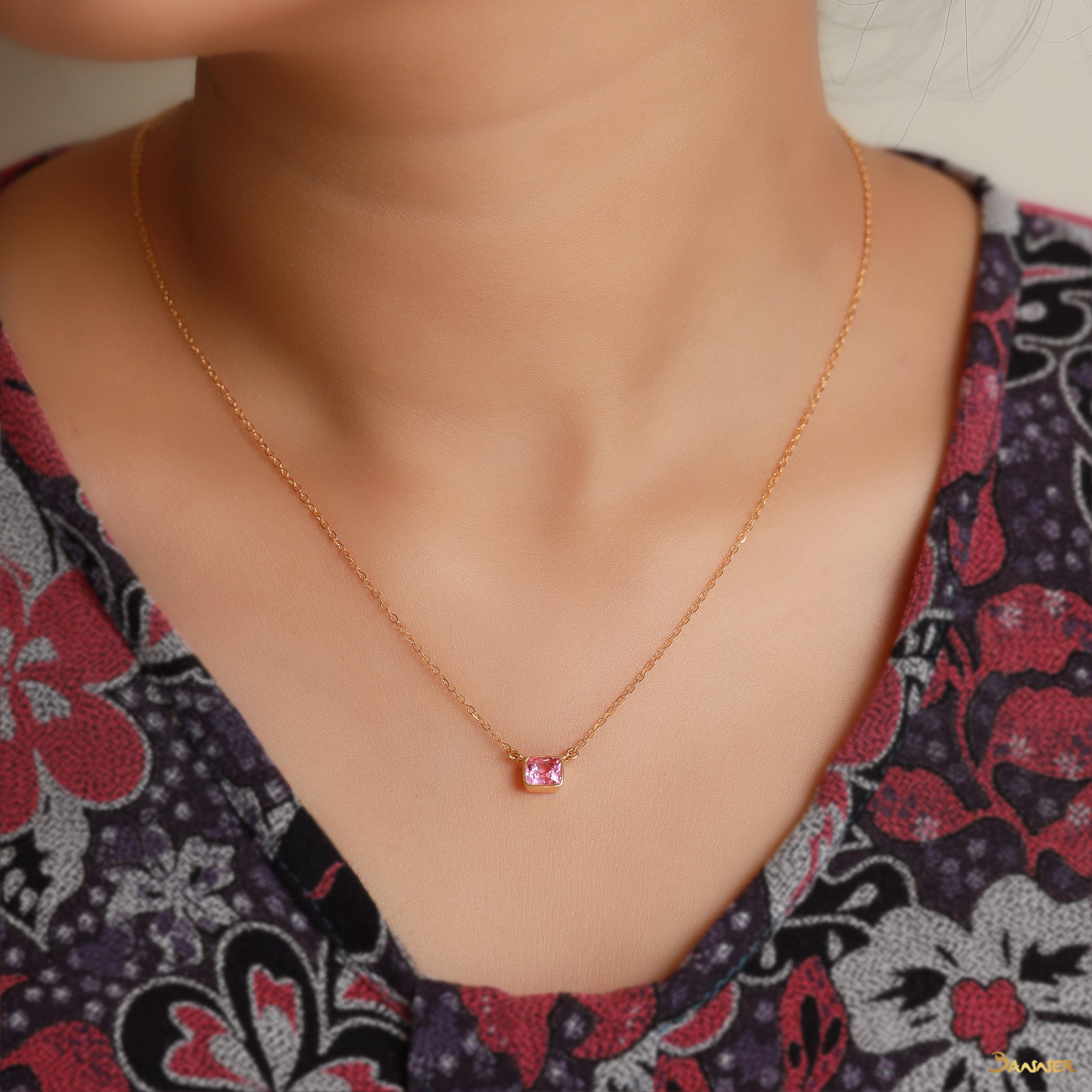 Pink Tourmaline Solitaire Necklace