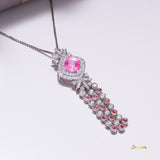 Pink Tourmaline , Pink Sapphire and Diamond Double Halo Dangling Pendant