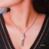 Pink Tourmaline , Pink Sapphire and Diamond Double Halo Dangling Pendant