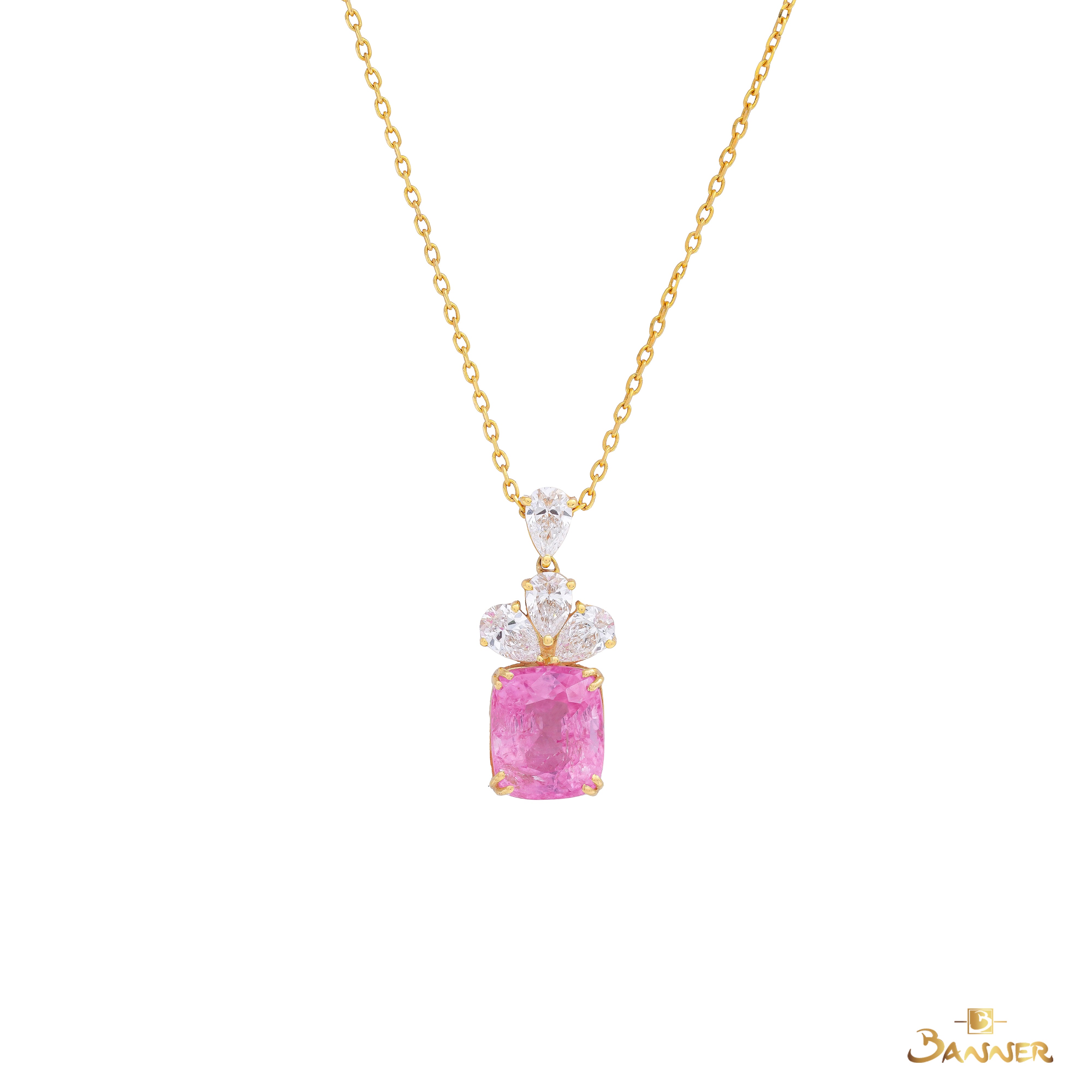 Pink Tourmaline and Diamond Floral Cluster Drop Pendant