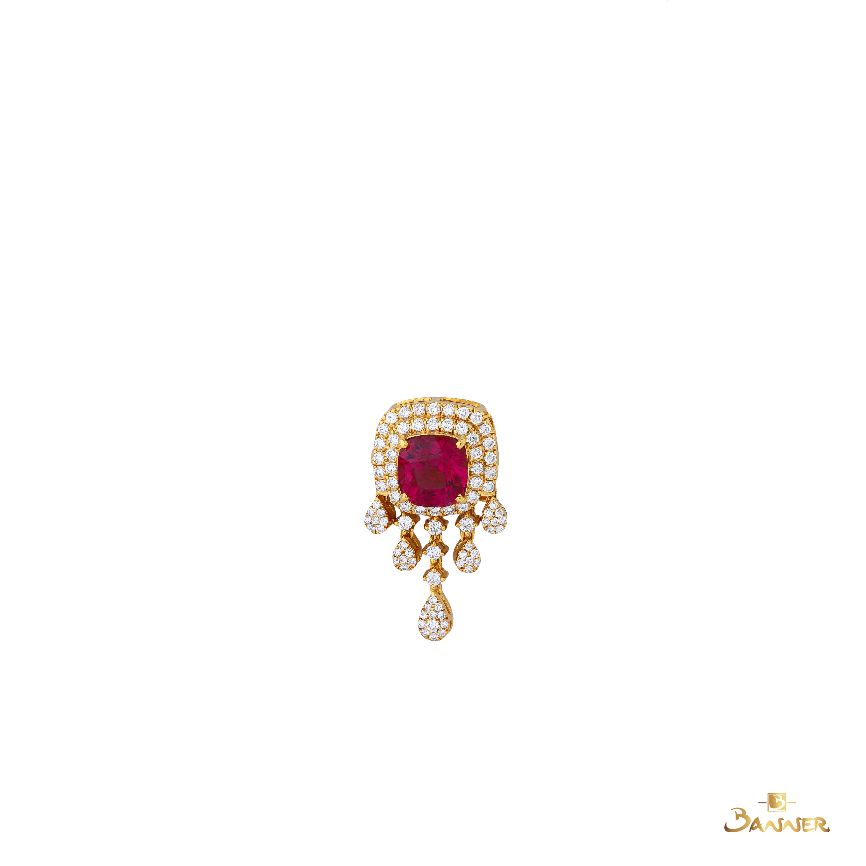 Tourmaline and Diamond Double Halo Dangle Pendant & Brooch