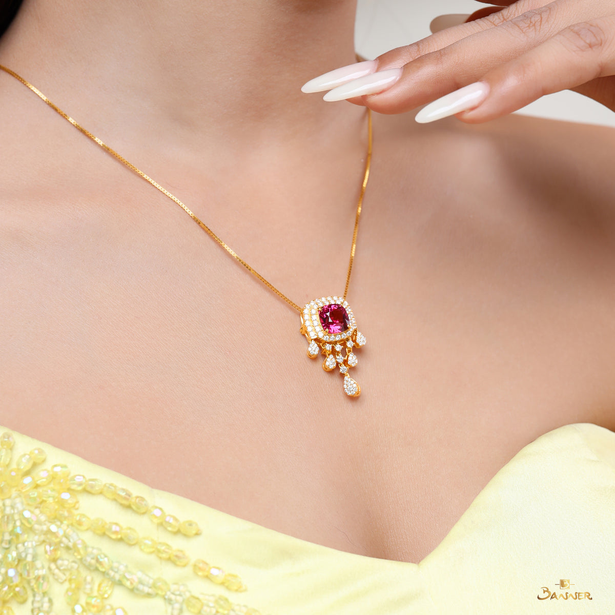 Tourmaline and Diamond Double Halo Dangle Pendant & Brooch