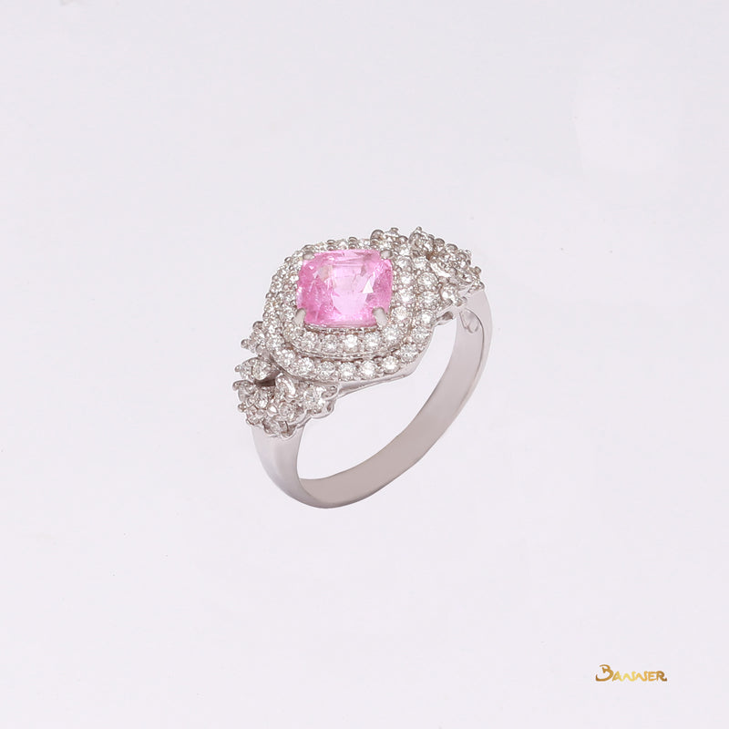 Pink Tourmaline and Diamond Double Halo Ring