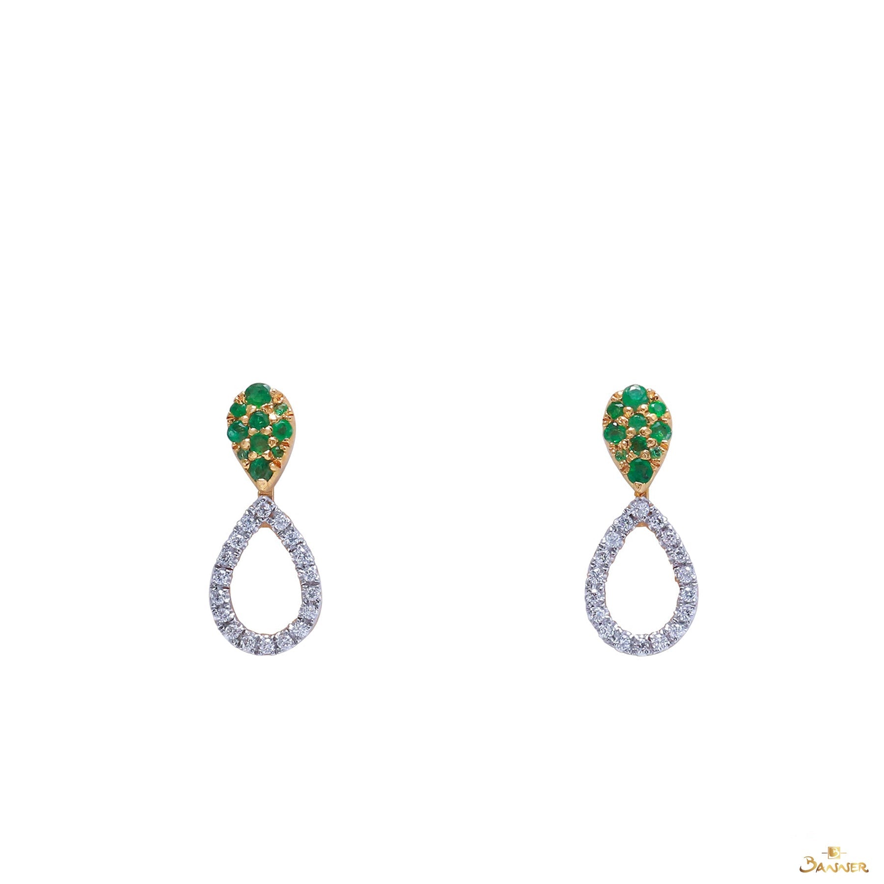 Emerald and Diamond 3-way Rain-drop Earrings