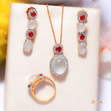 White Jade , Ruby and Diamond Earrings