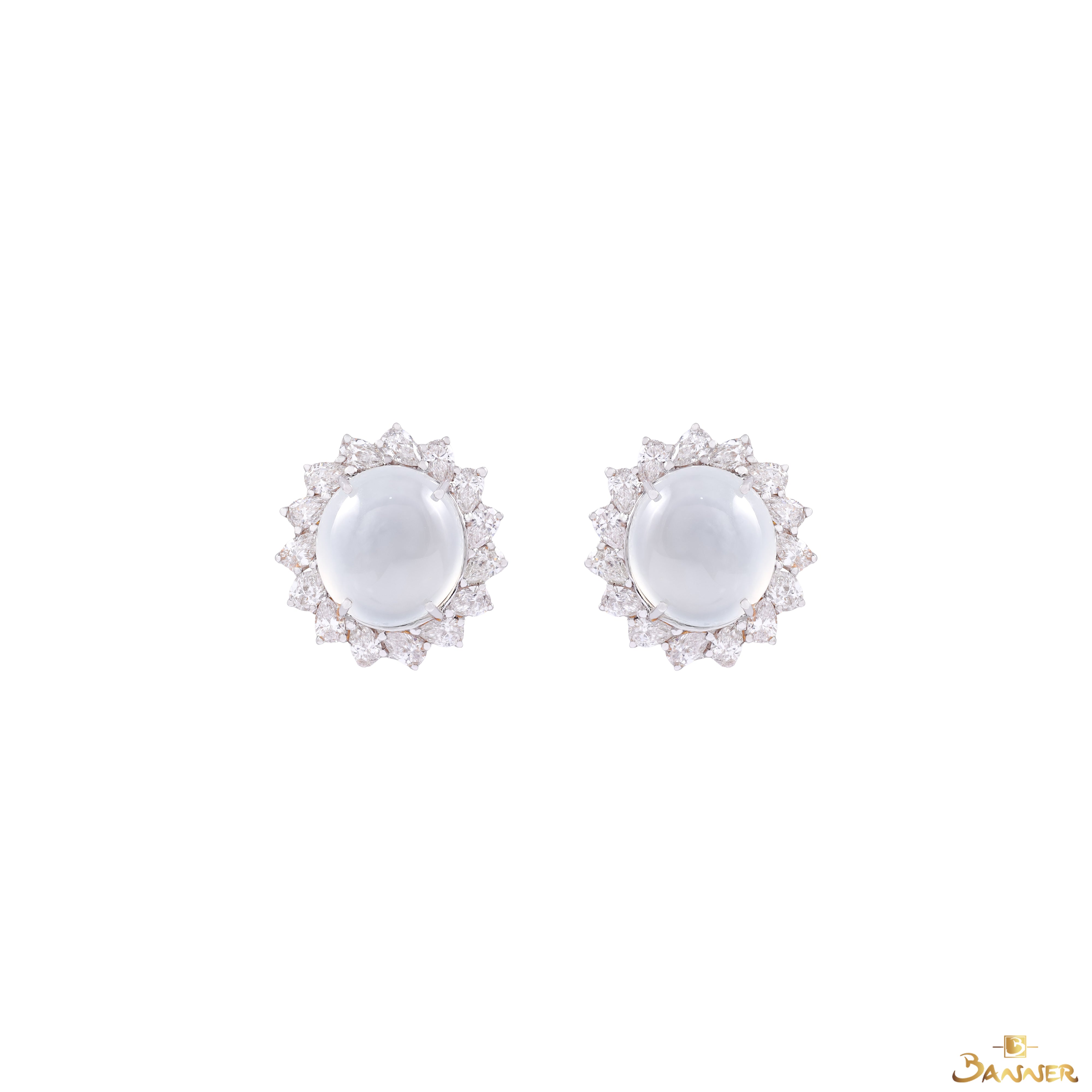 White Jade and Diamond Halo Earrings