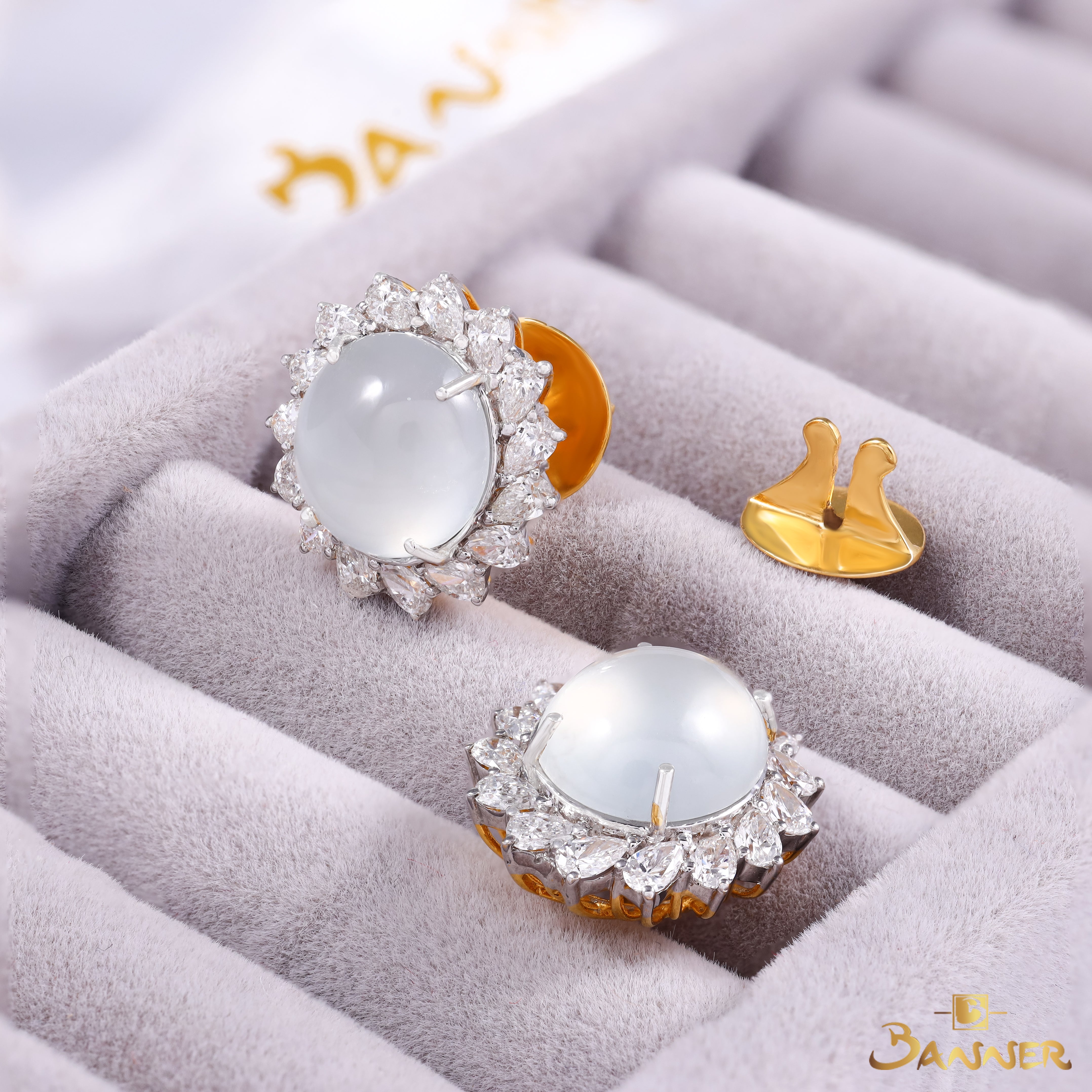 White Jade and Diamond Halo Earrings