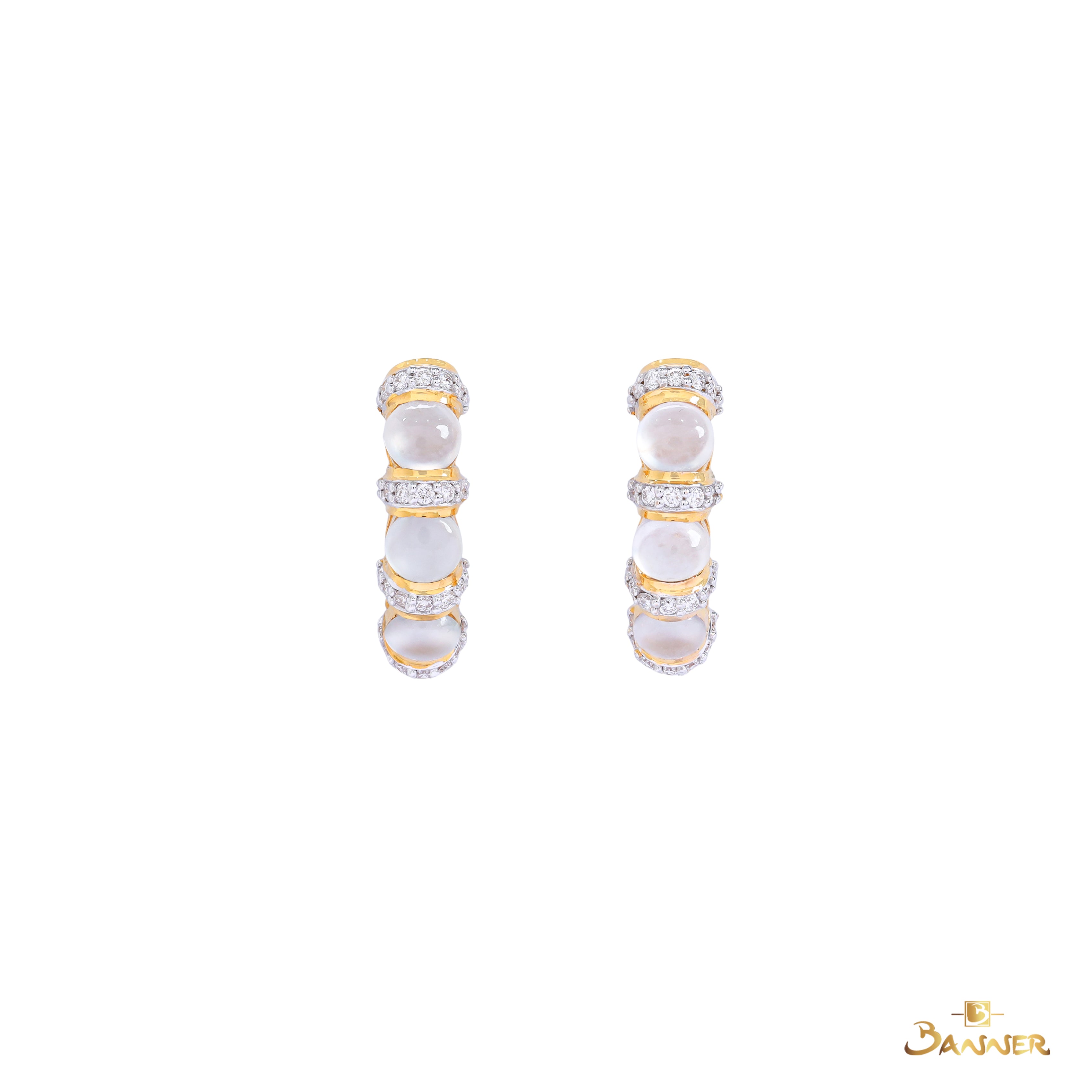 White Jade and Diamond Pave Huggie Earrings