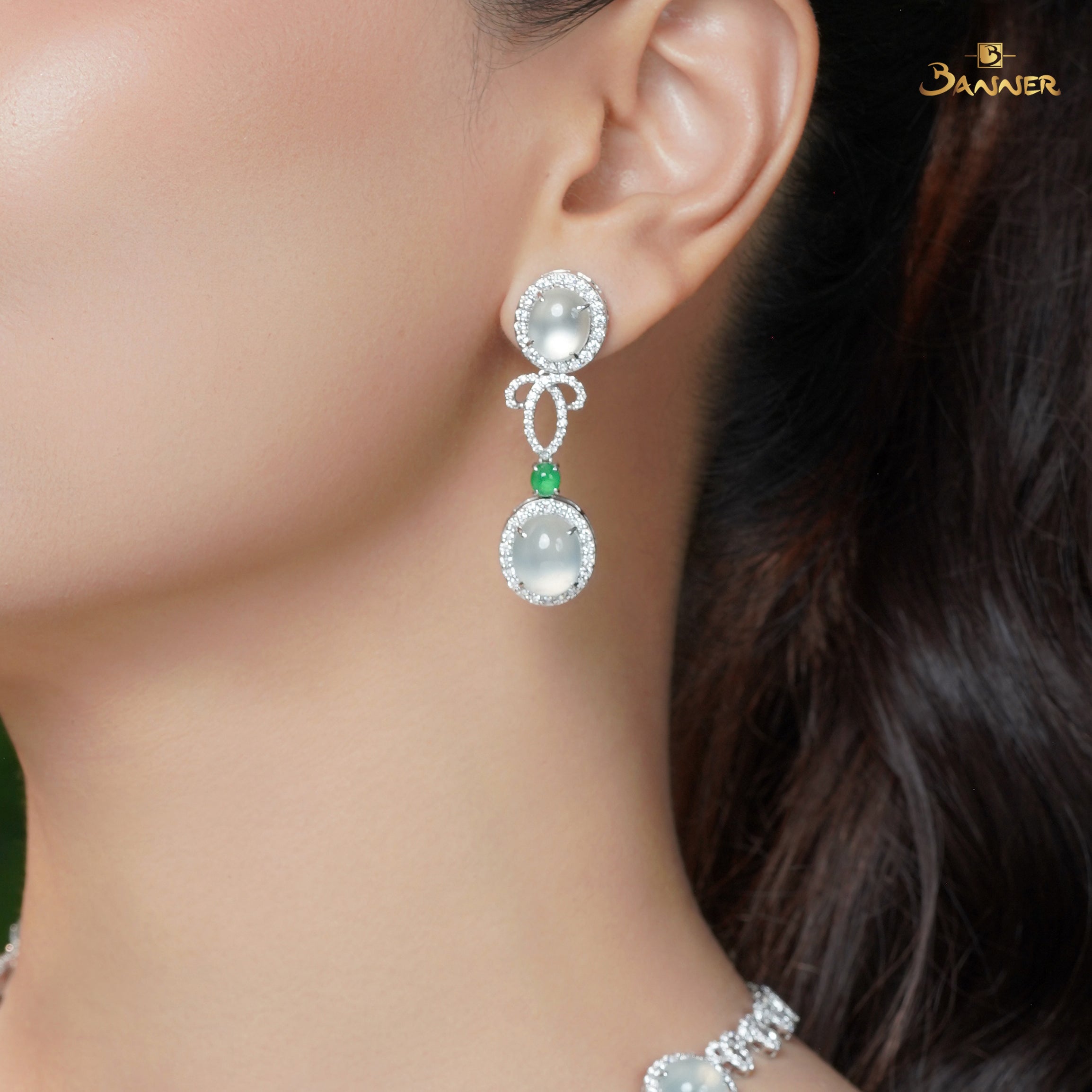 White Jade and Diamond Earrings