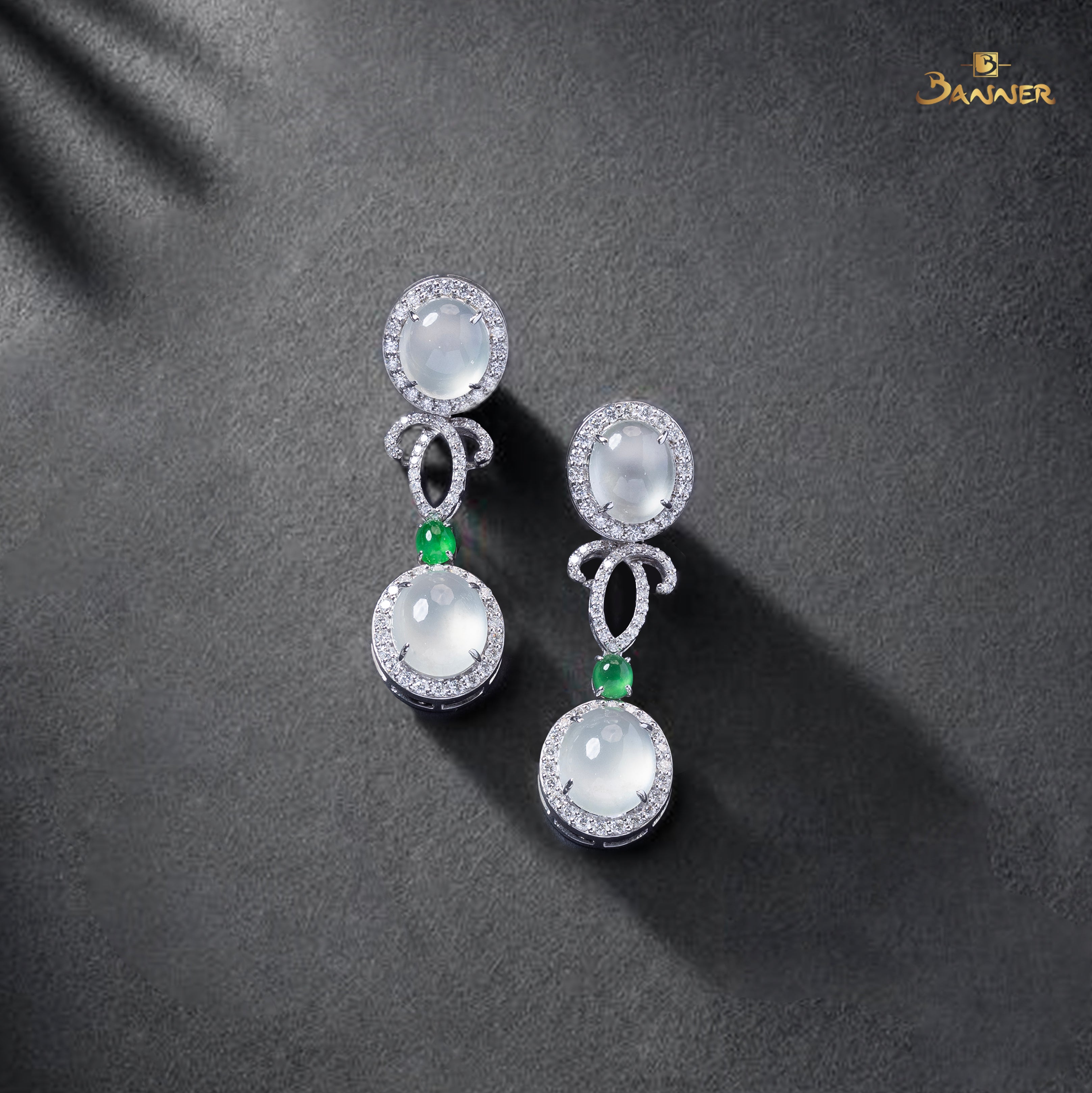 White Jade and Diamond Earrings