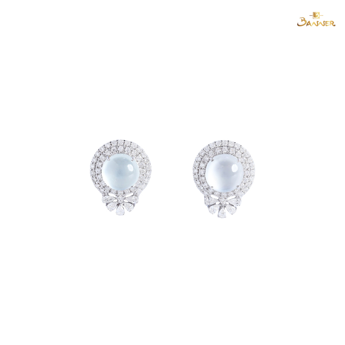 White Jade and Diamond Double Halo Earrings