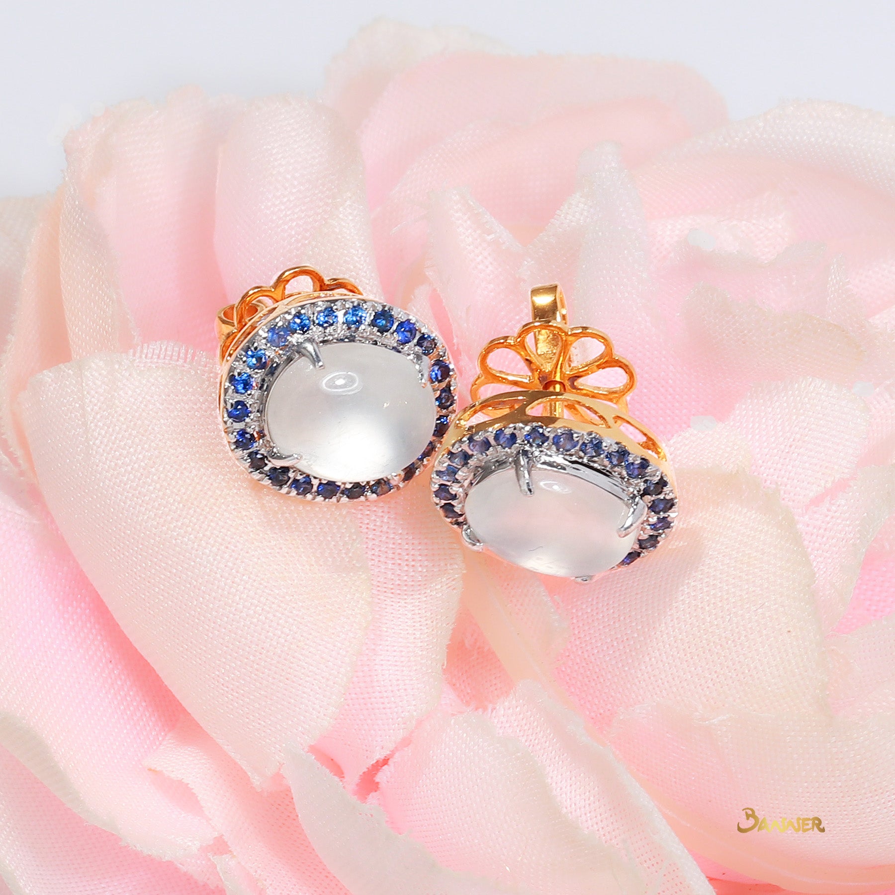 White Jade and Sapphire Halo Earrings