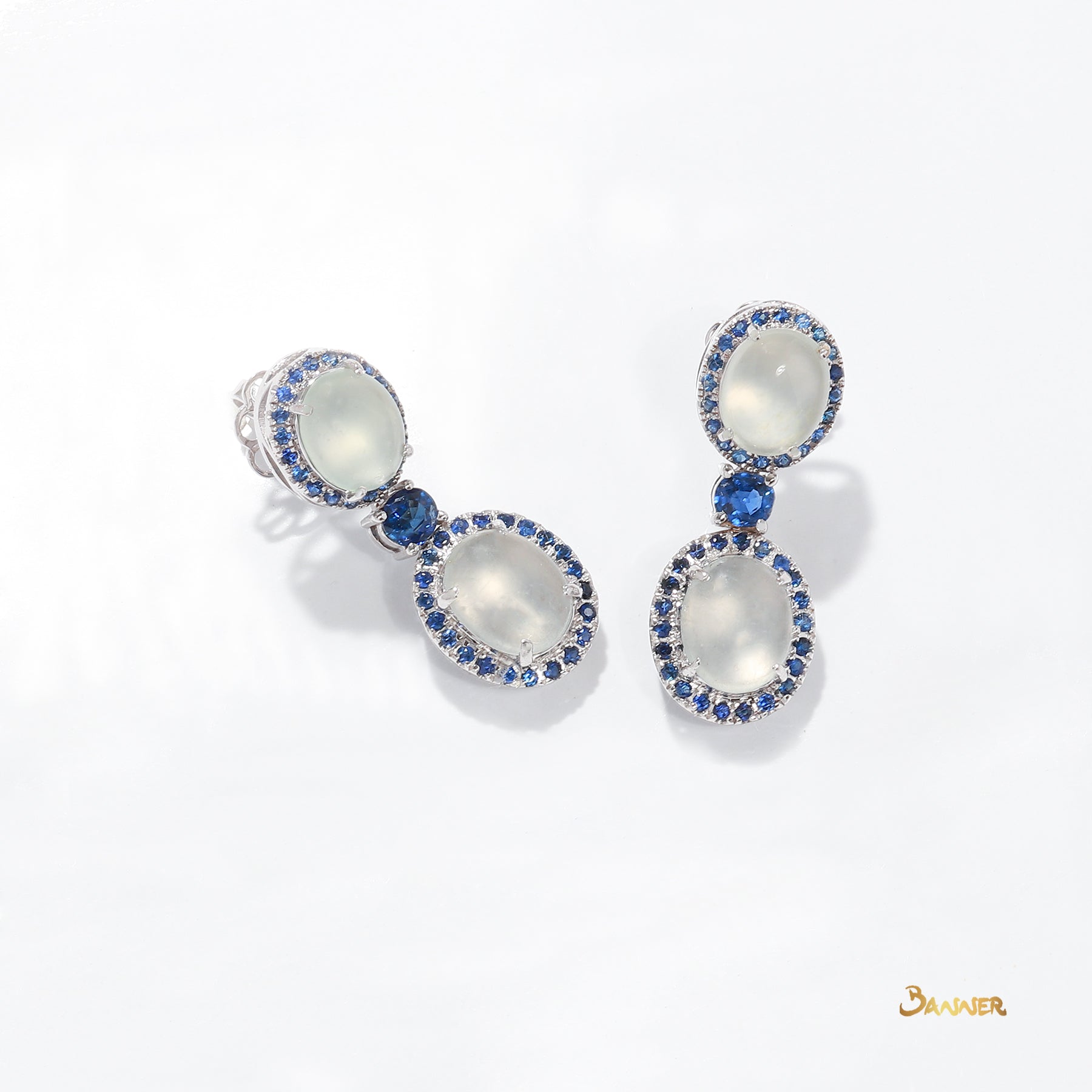 White Jade and Sapphire Halo Set