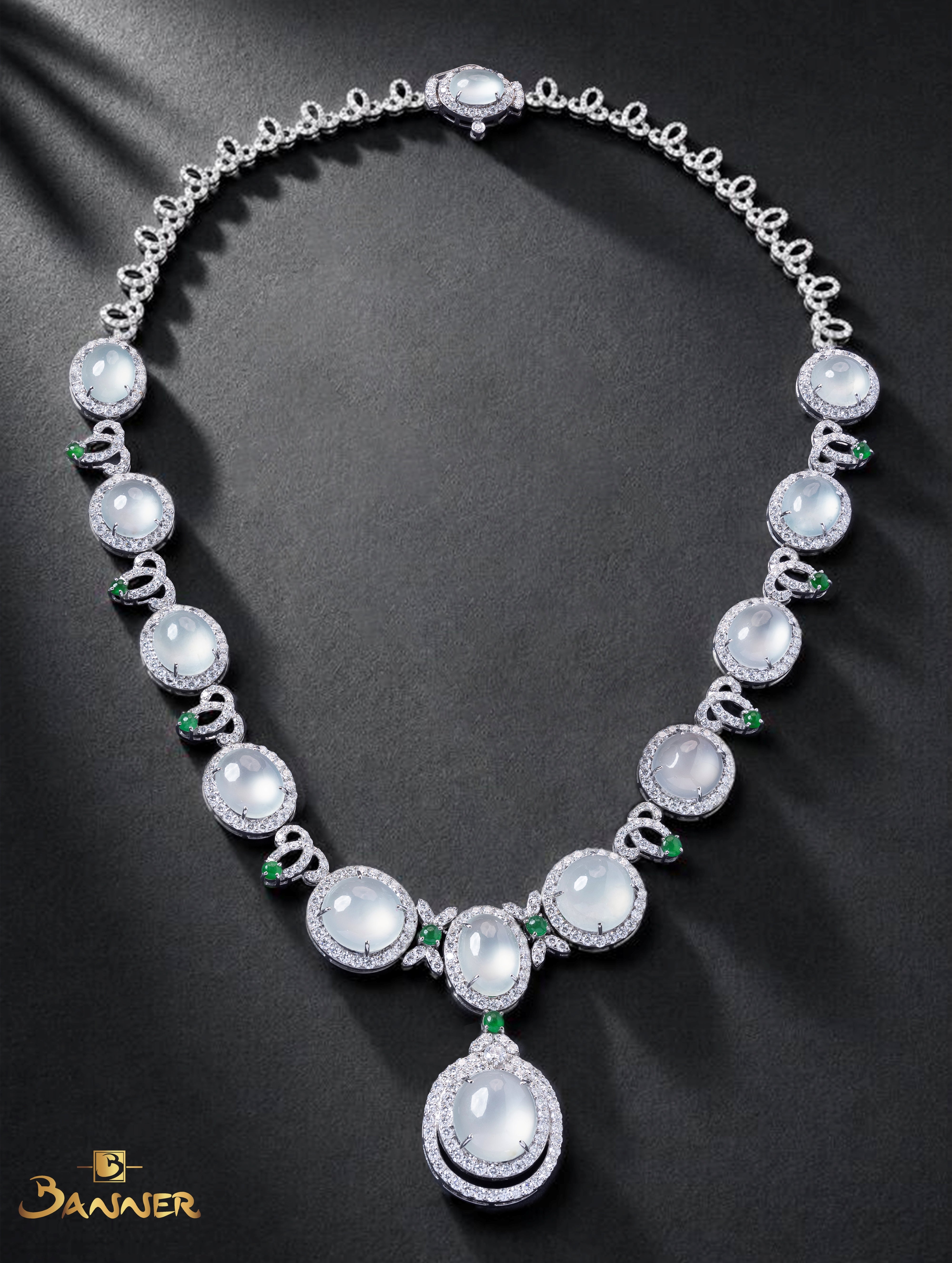 White Jade and Green Jade and Diamond Necklace