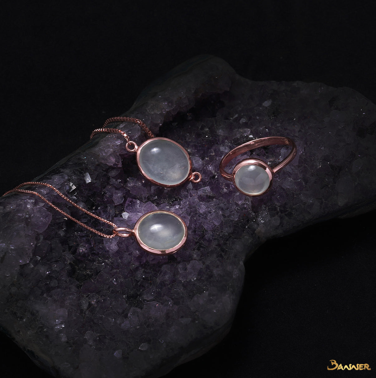 White Jade and 18K Rose Gold Pendant