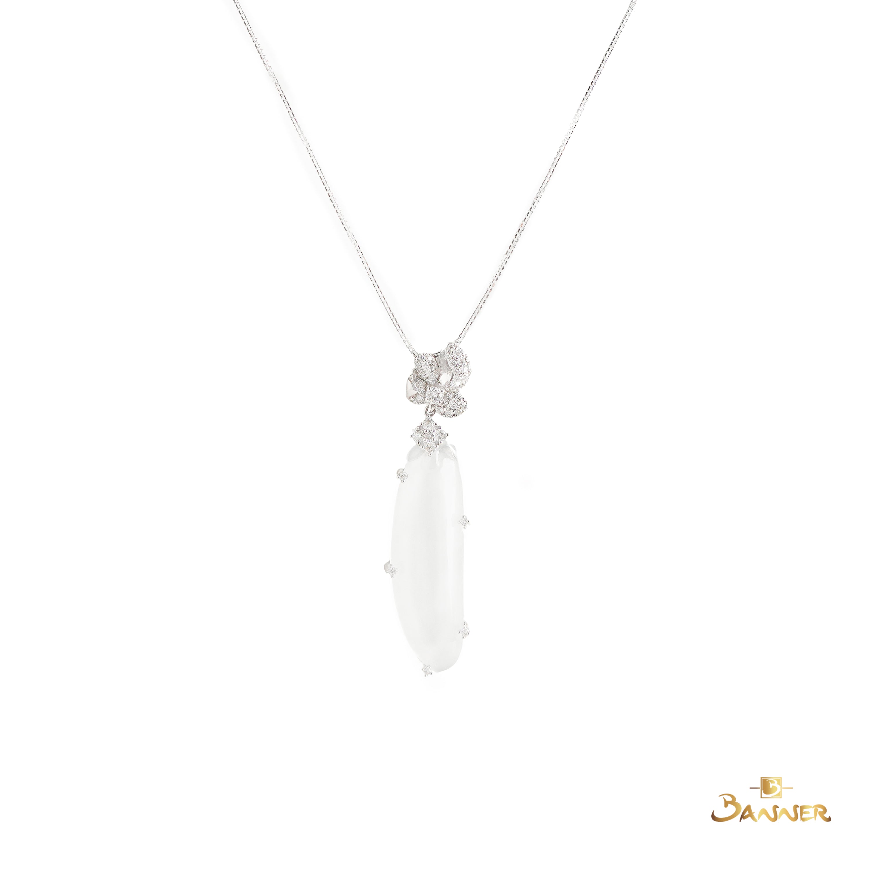 White Jade and Diamond Pendant