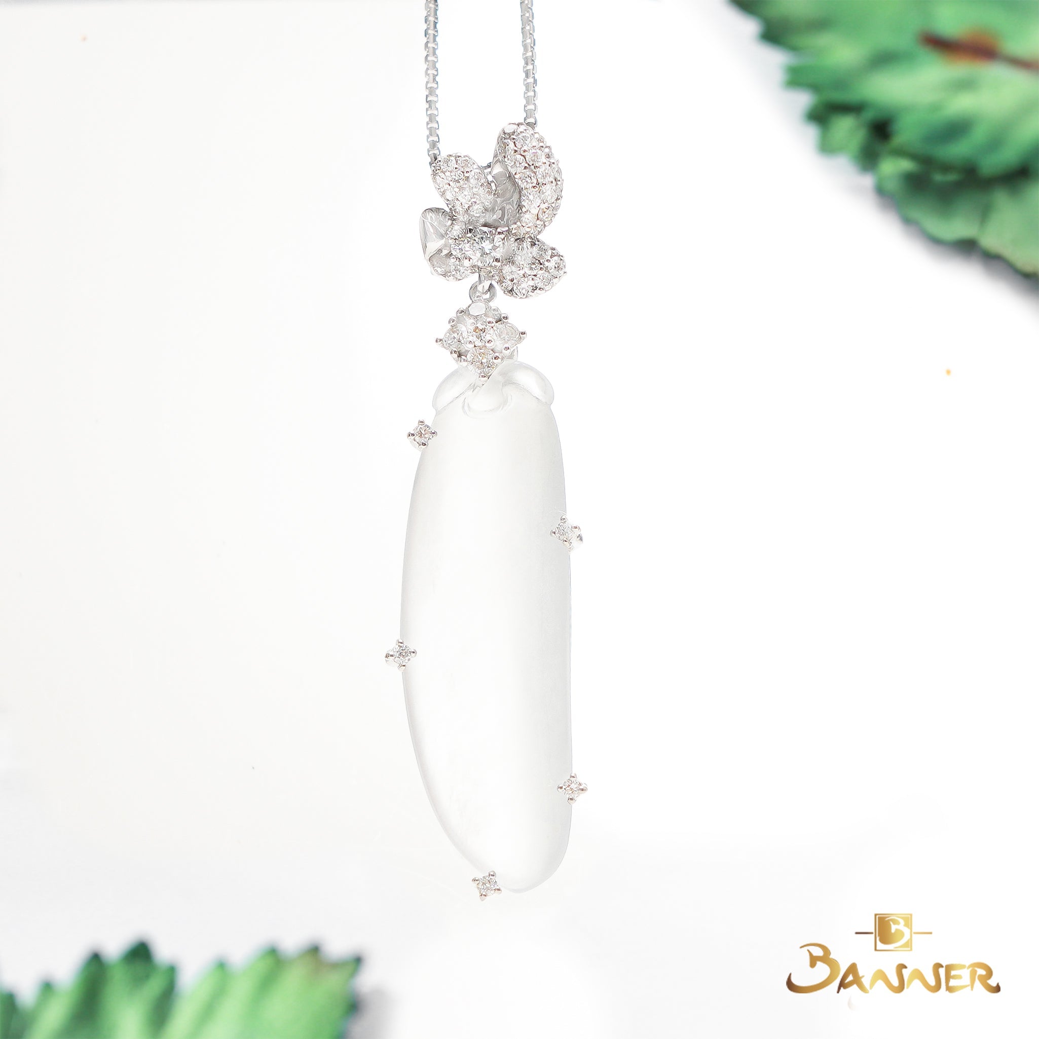White Jade and Diamond Pendant