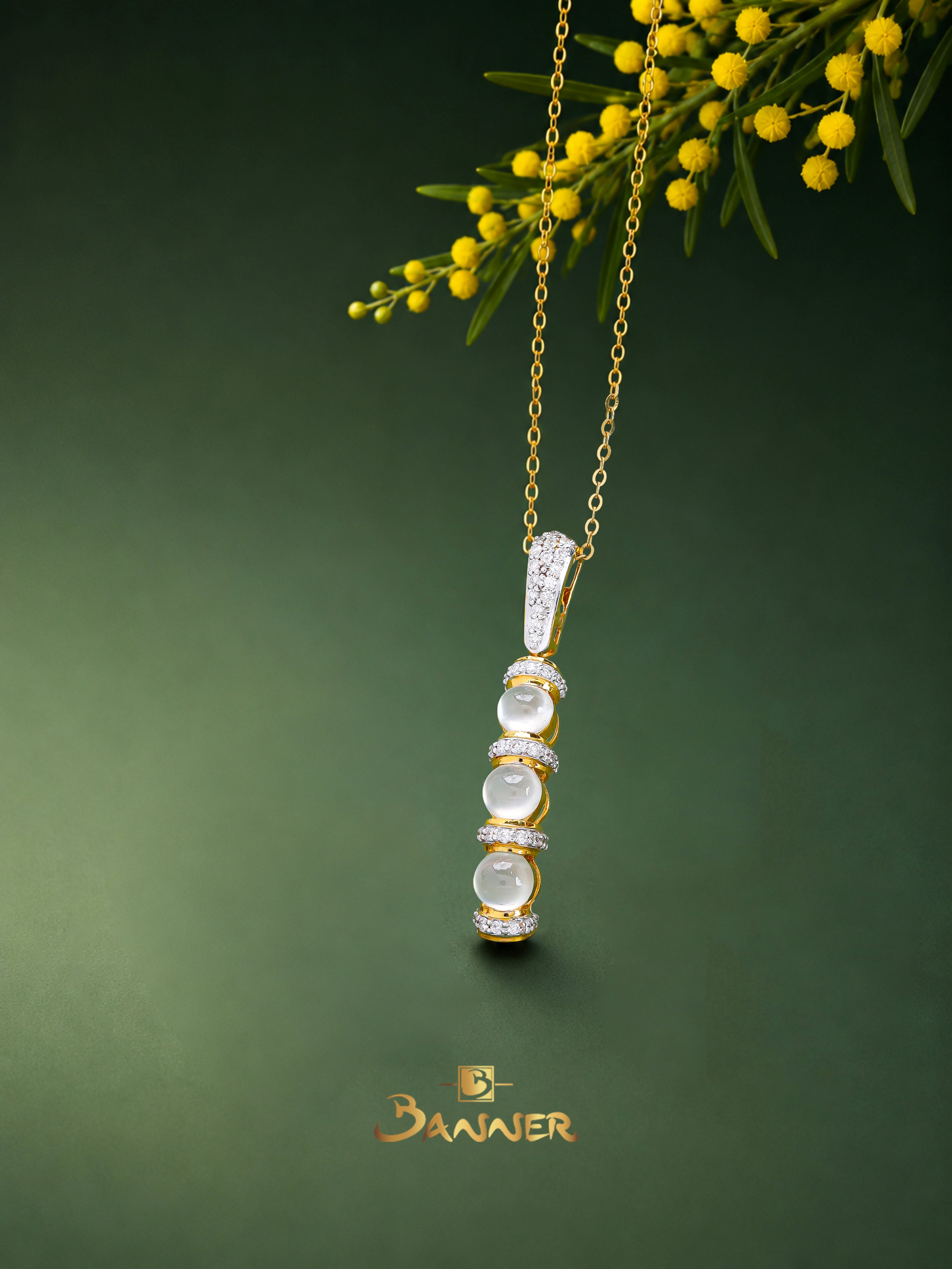 White Jade and Diamond Pave Pendant