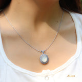 White Jade and Sapphire Double Halo Pendant