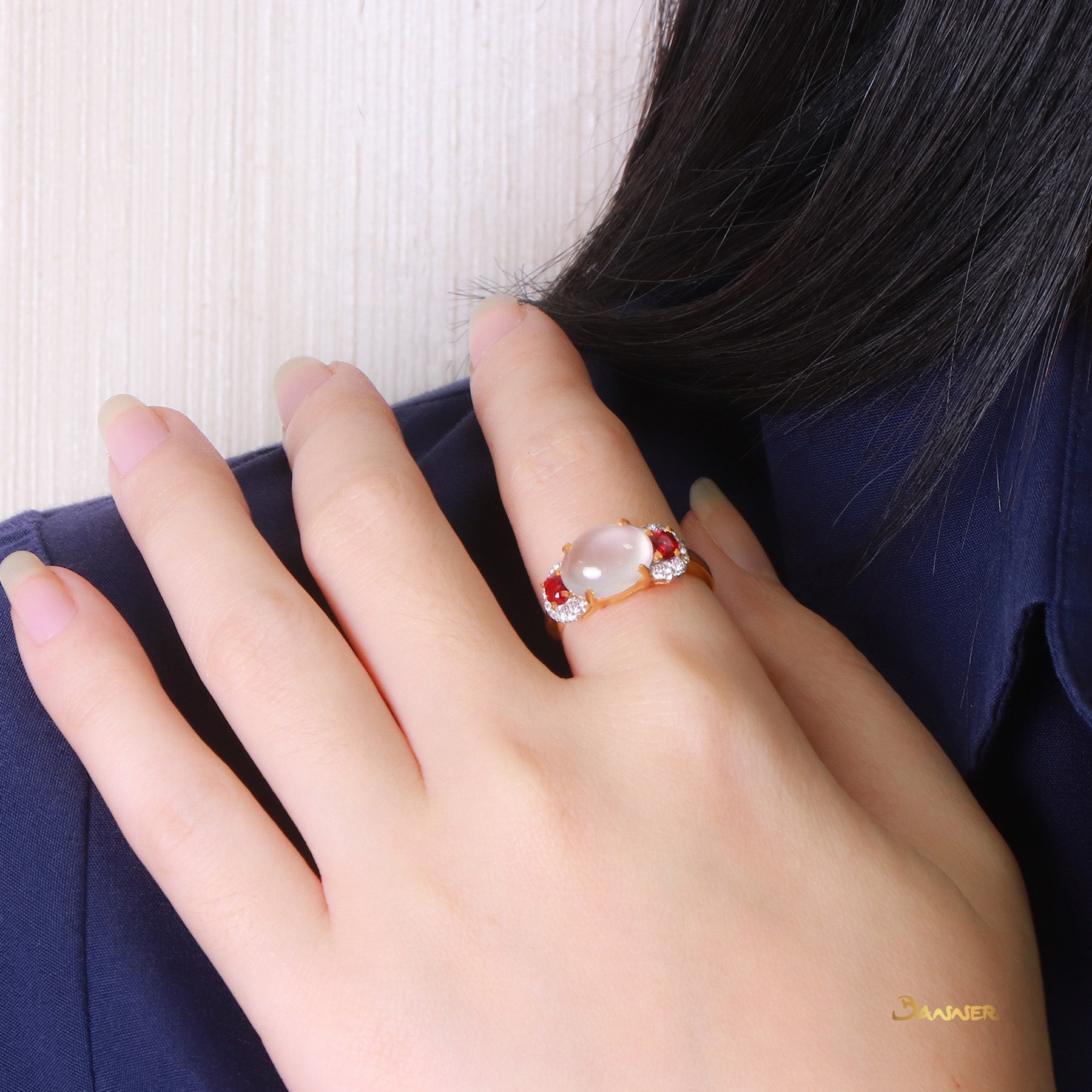 White Jade ,Ruby and Diamond Ring