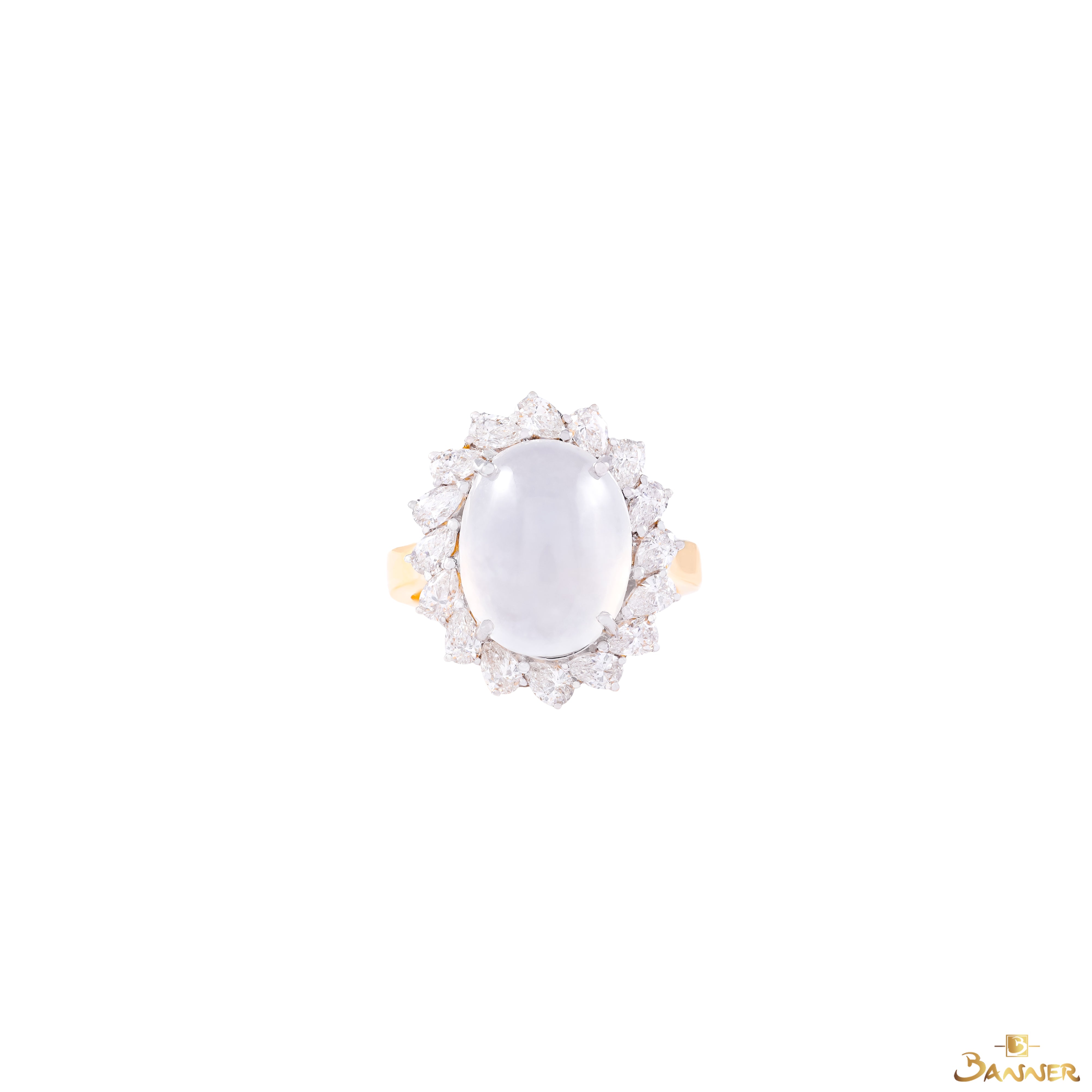 White Jade and Diamond Halo Ring