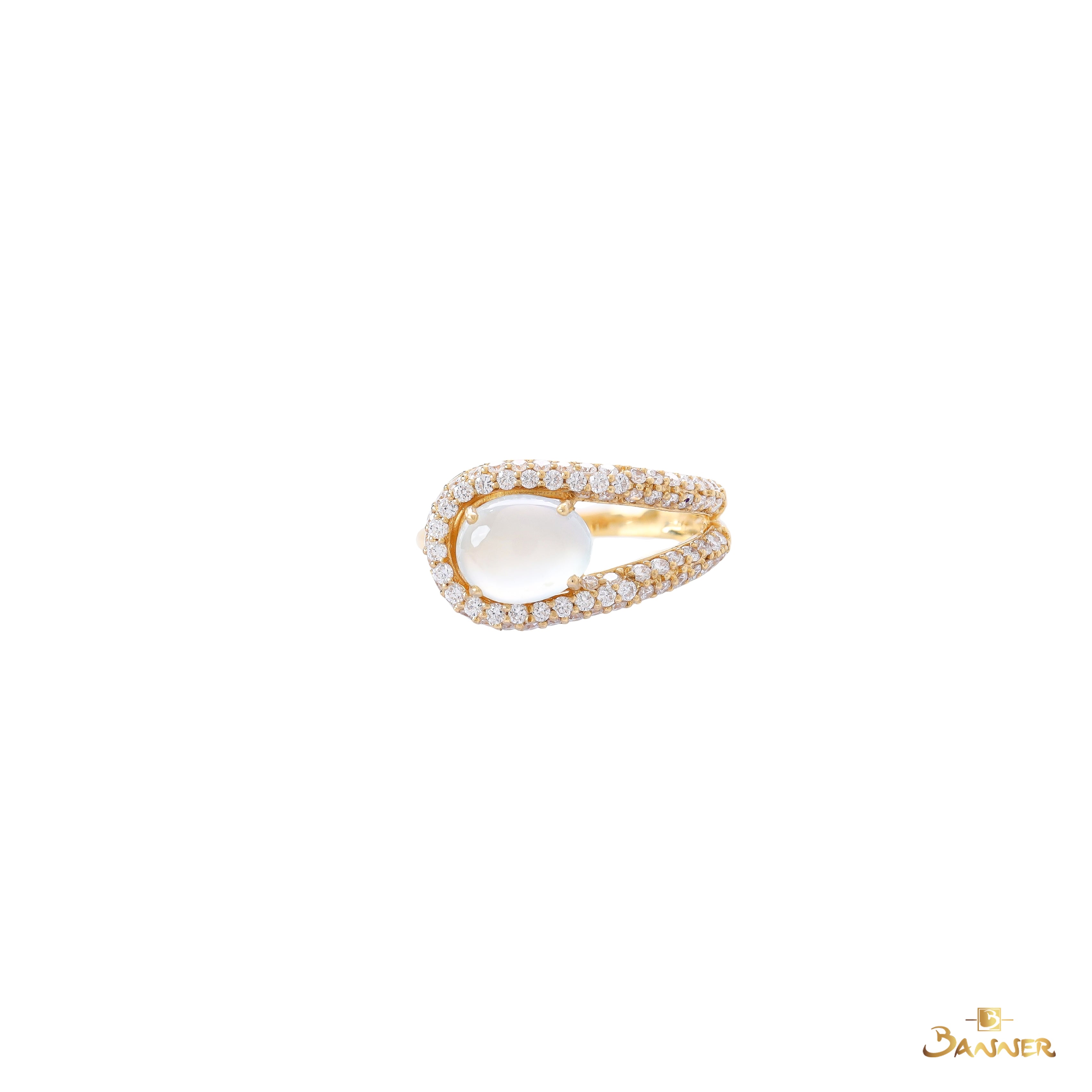 White Jade and Diamond Ring