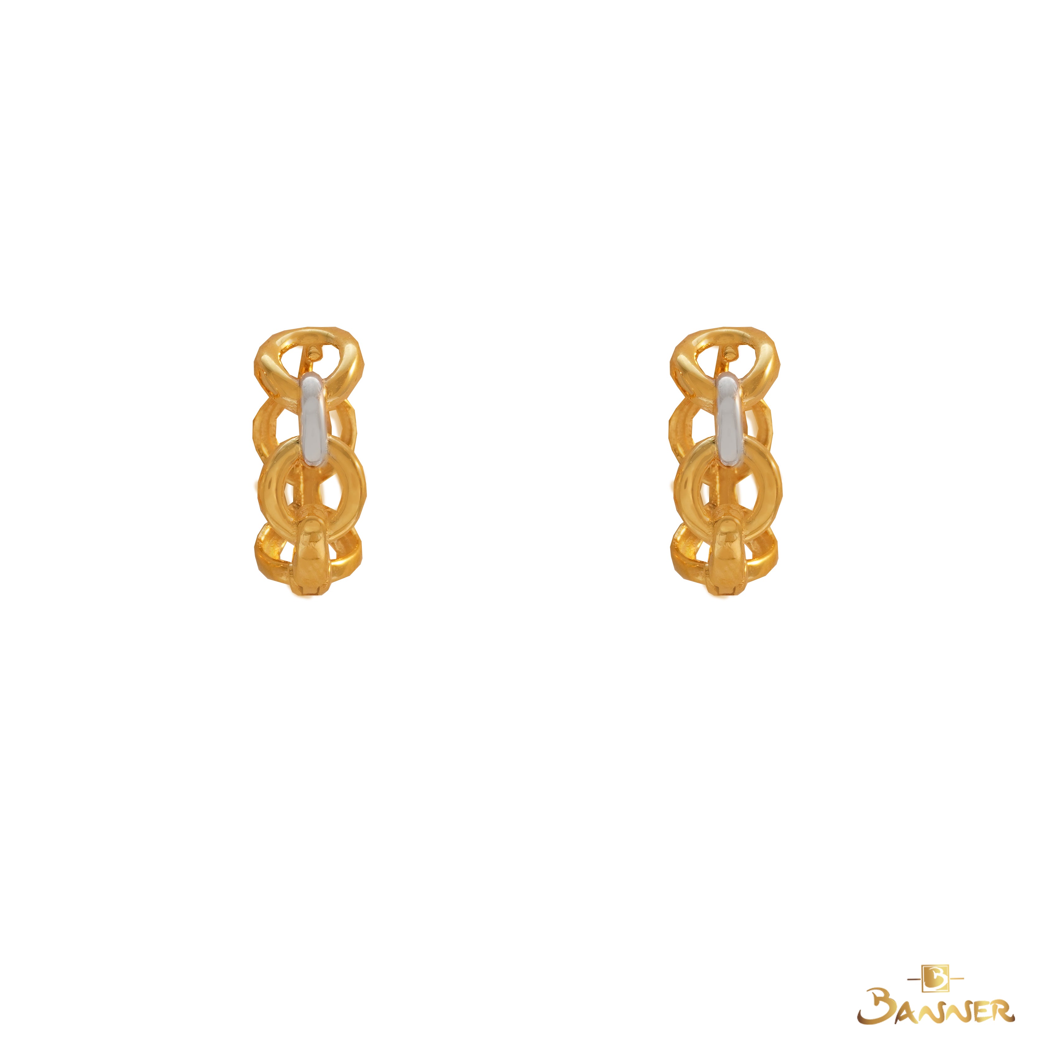 18K Gold Link Hoop Earrings