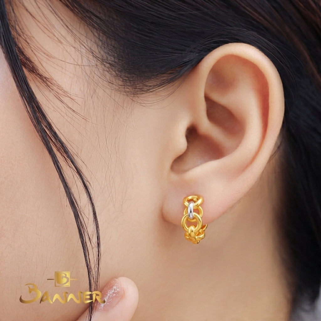 18K Gold Link Hoop Earrings