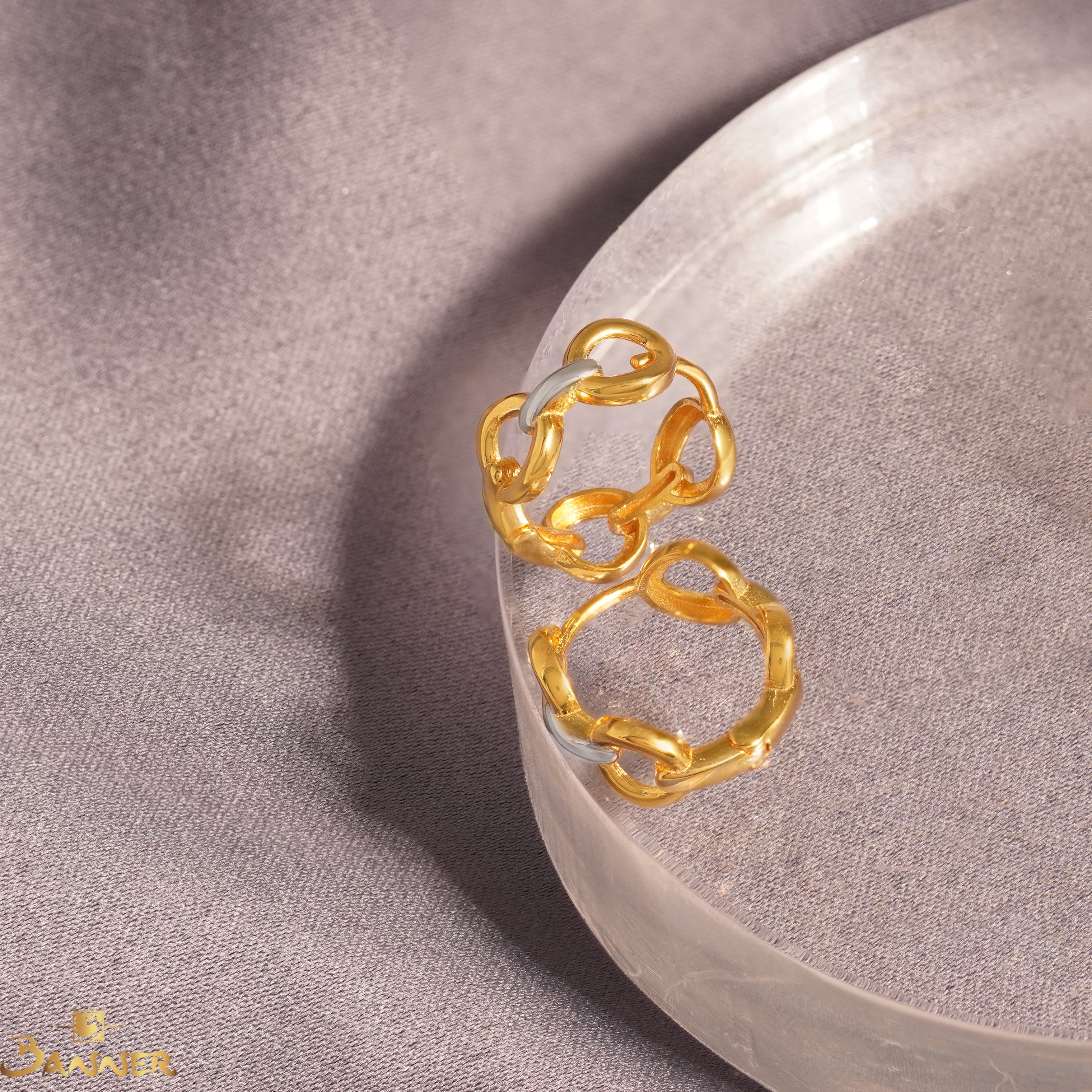 18K Gold Link Hoop Earrings