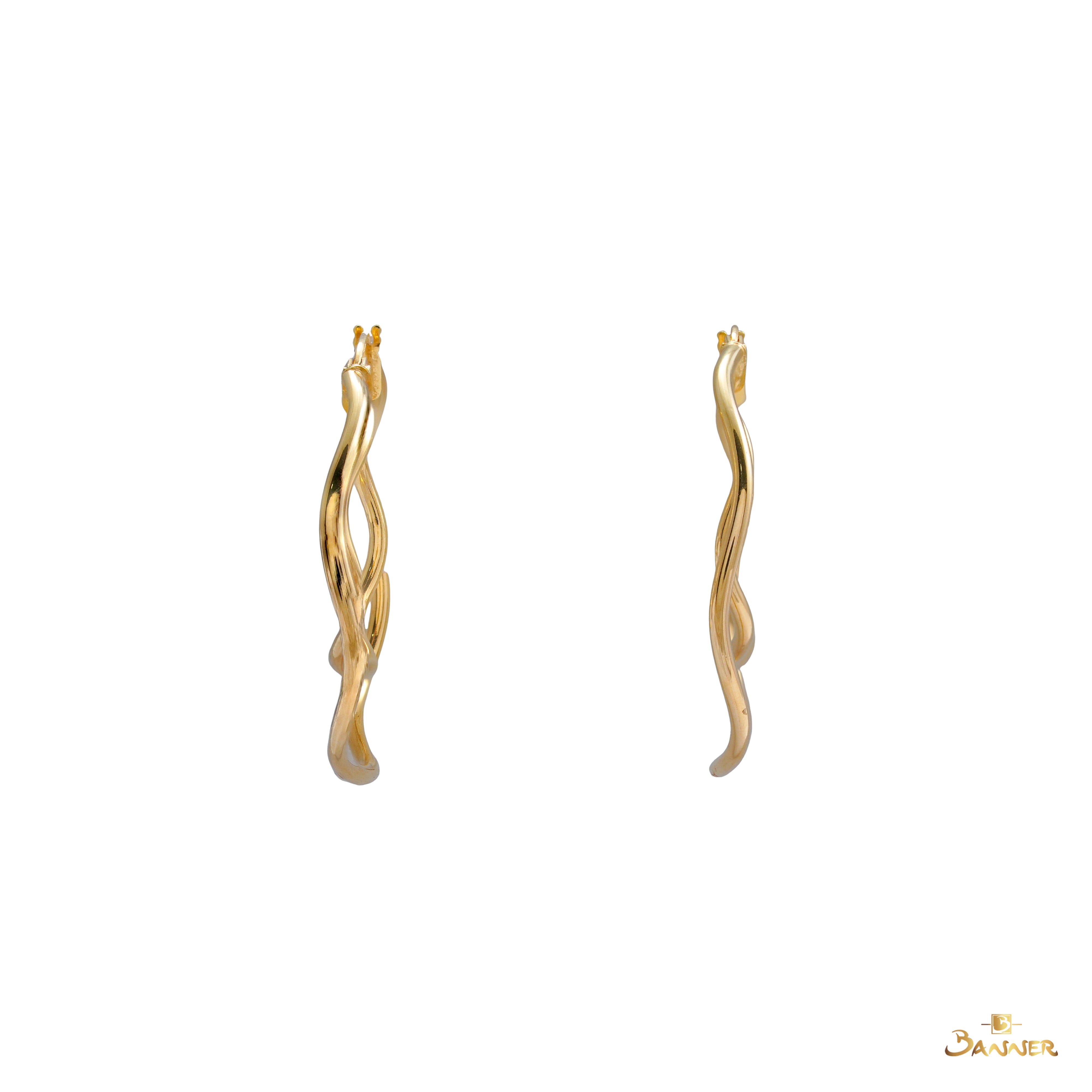 18K Gold Wavy Double Hoop Earrings