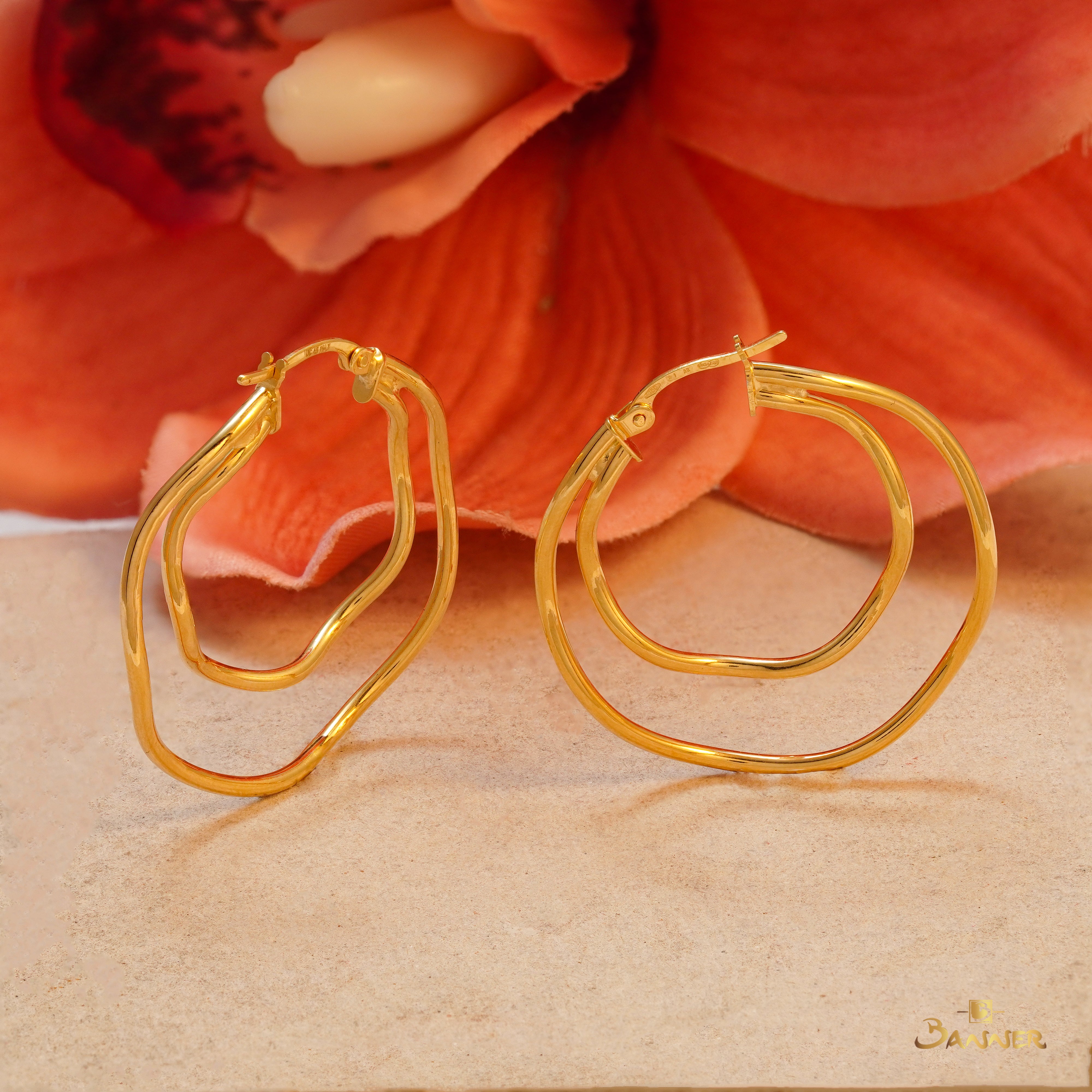 18K Gold Wavy Double Hoop Earrings