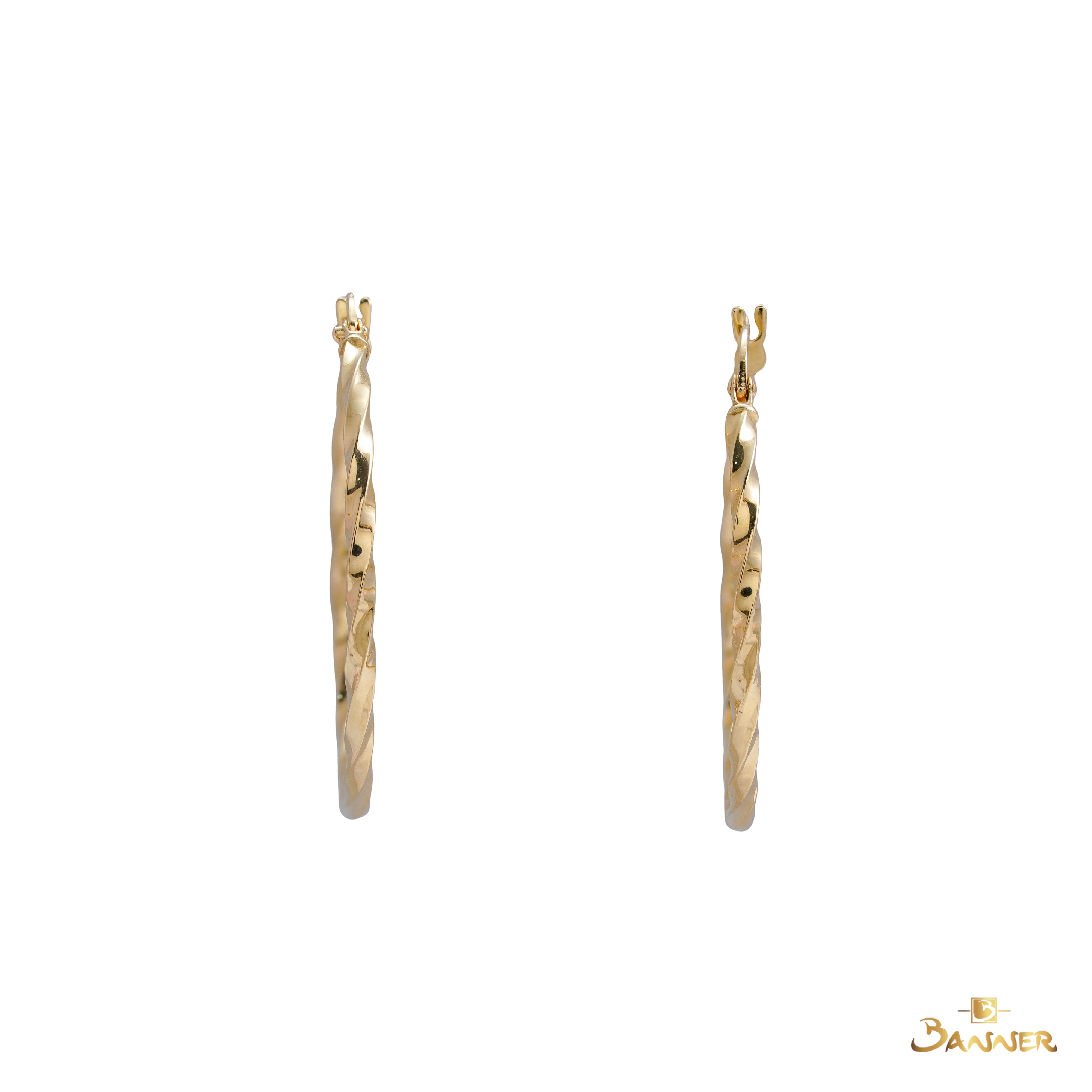 18K Gold Twirl Hoop Earrings