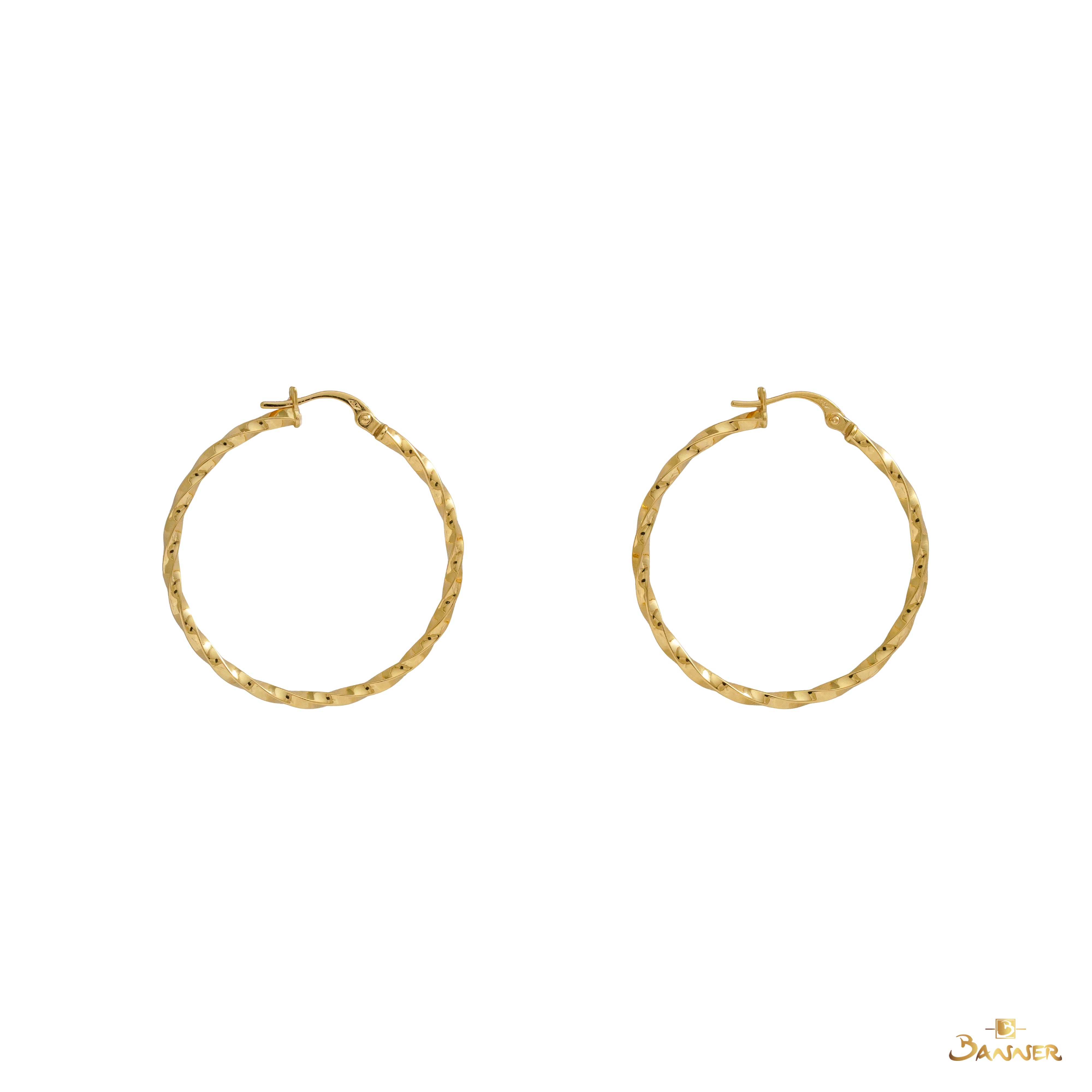 18K Gold Twirl Hoop Earrings