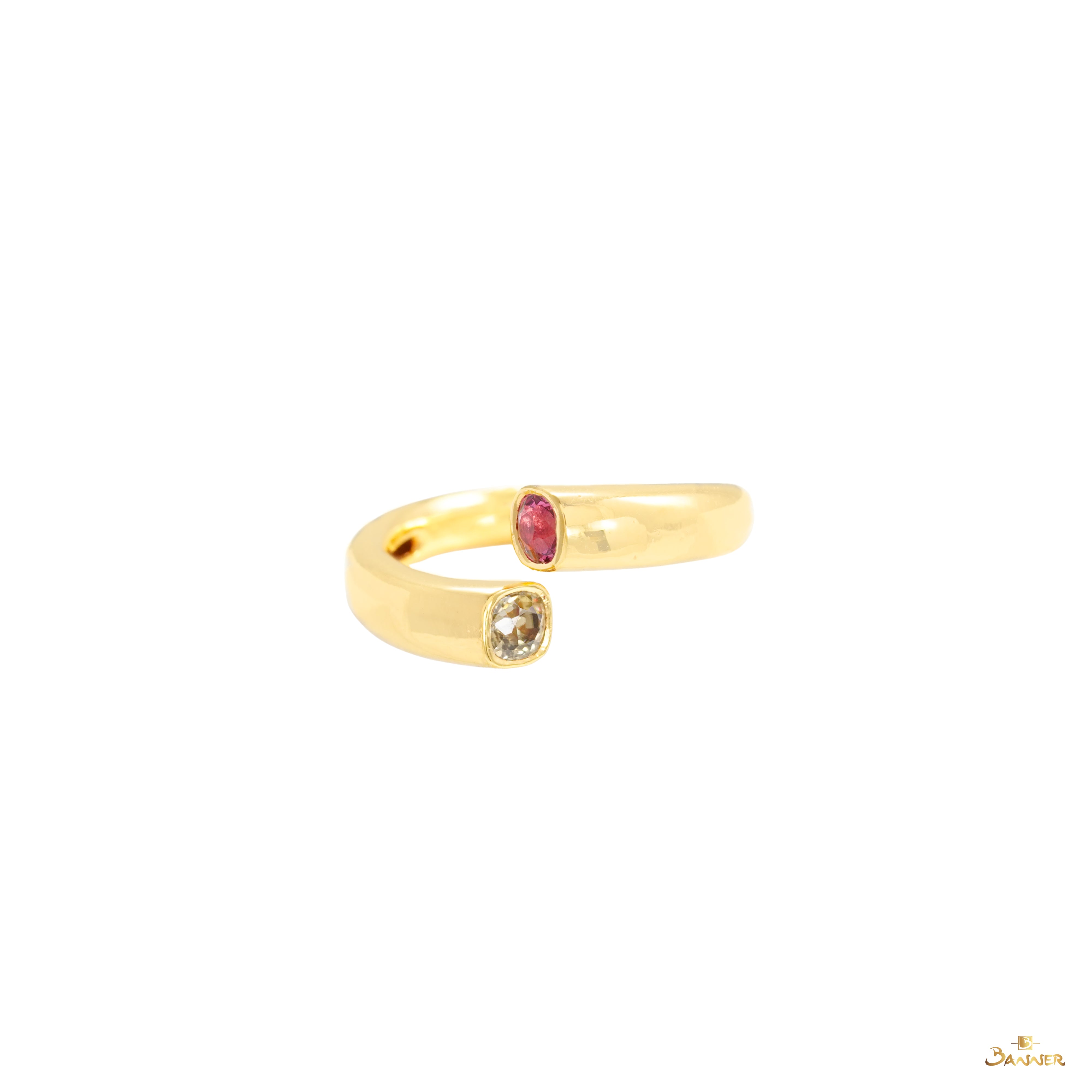 23K Gold and Spinel Twirl Ring (Spinel Cushion-cut)