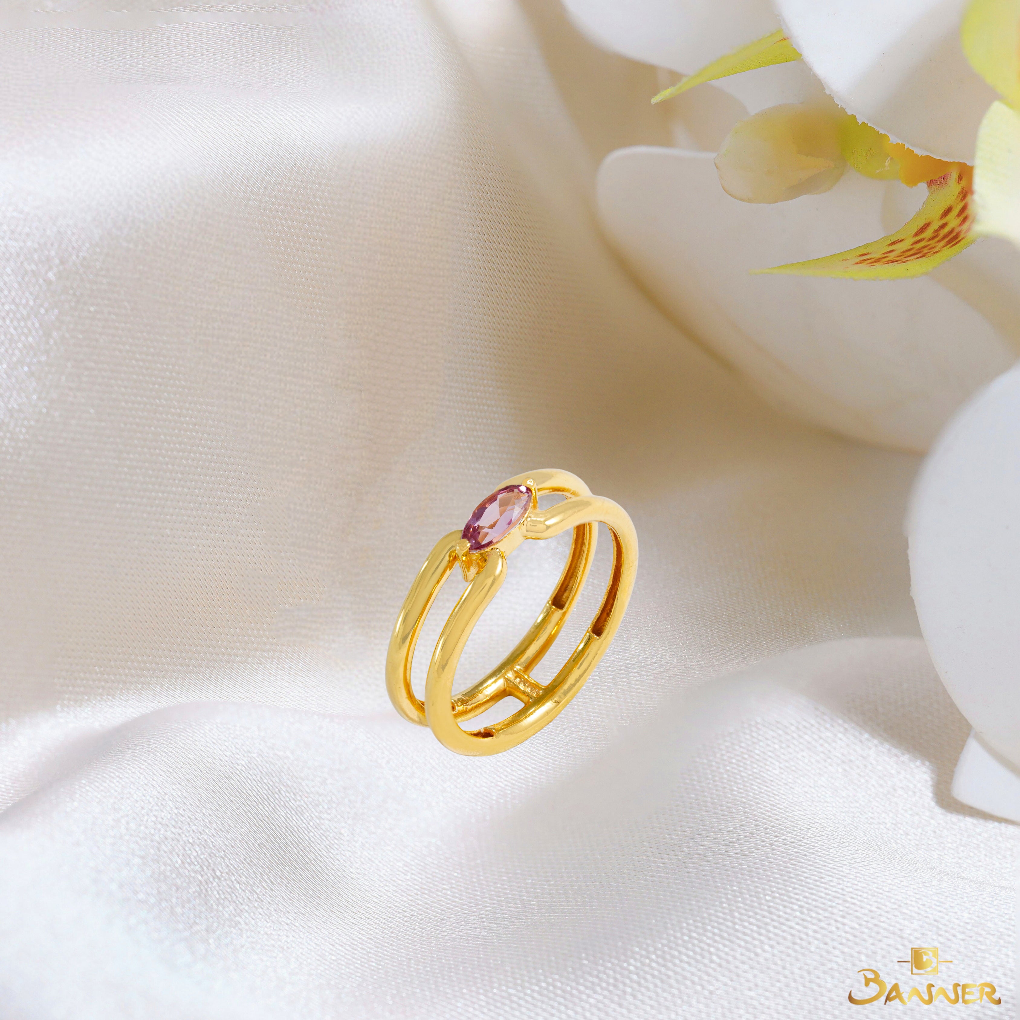 23K Gold and Spinel Double-Link Ring (Spinel Marquise)