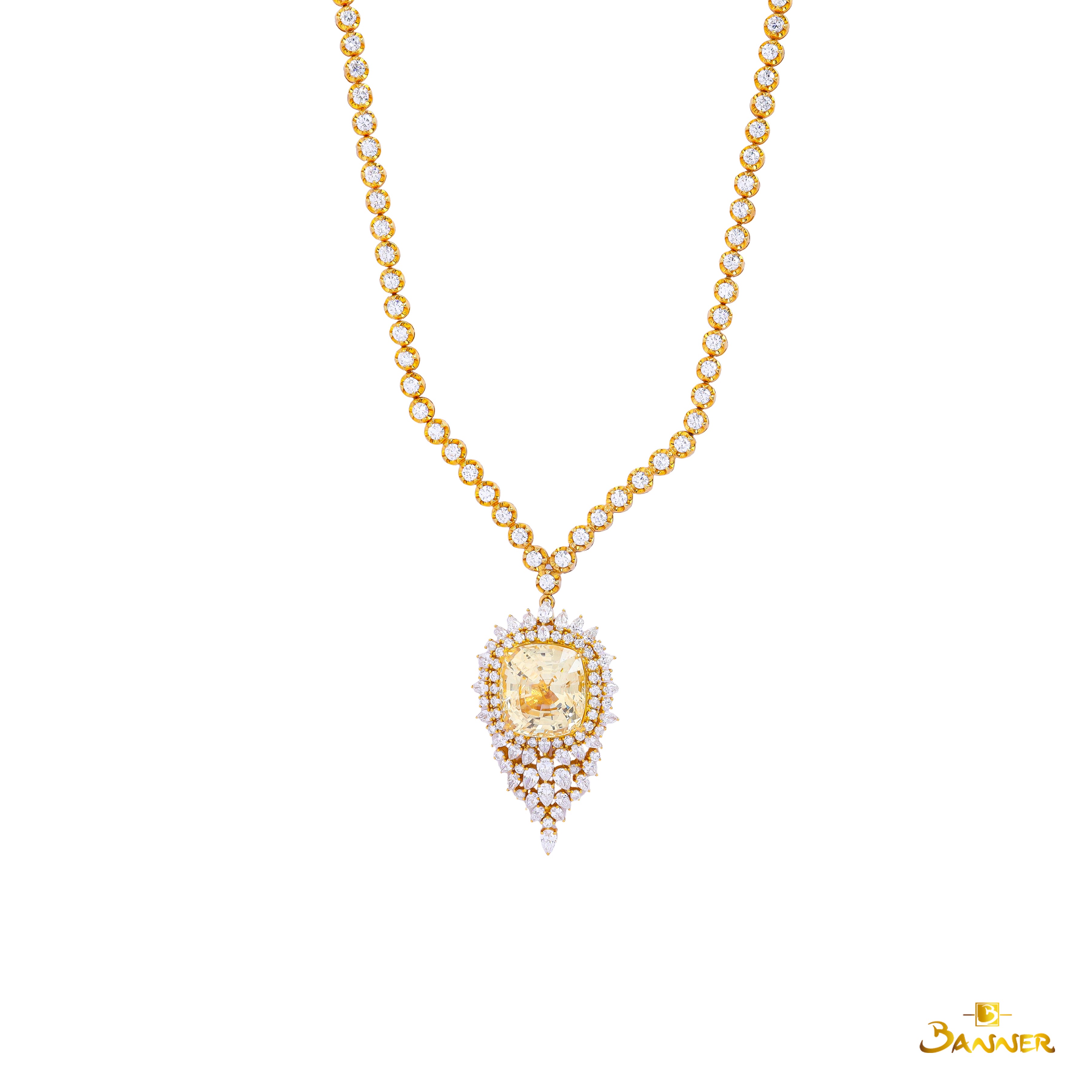 Yellow Sapphire and Diamond Brooch / Pendant