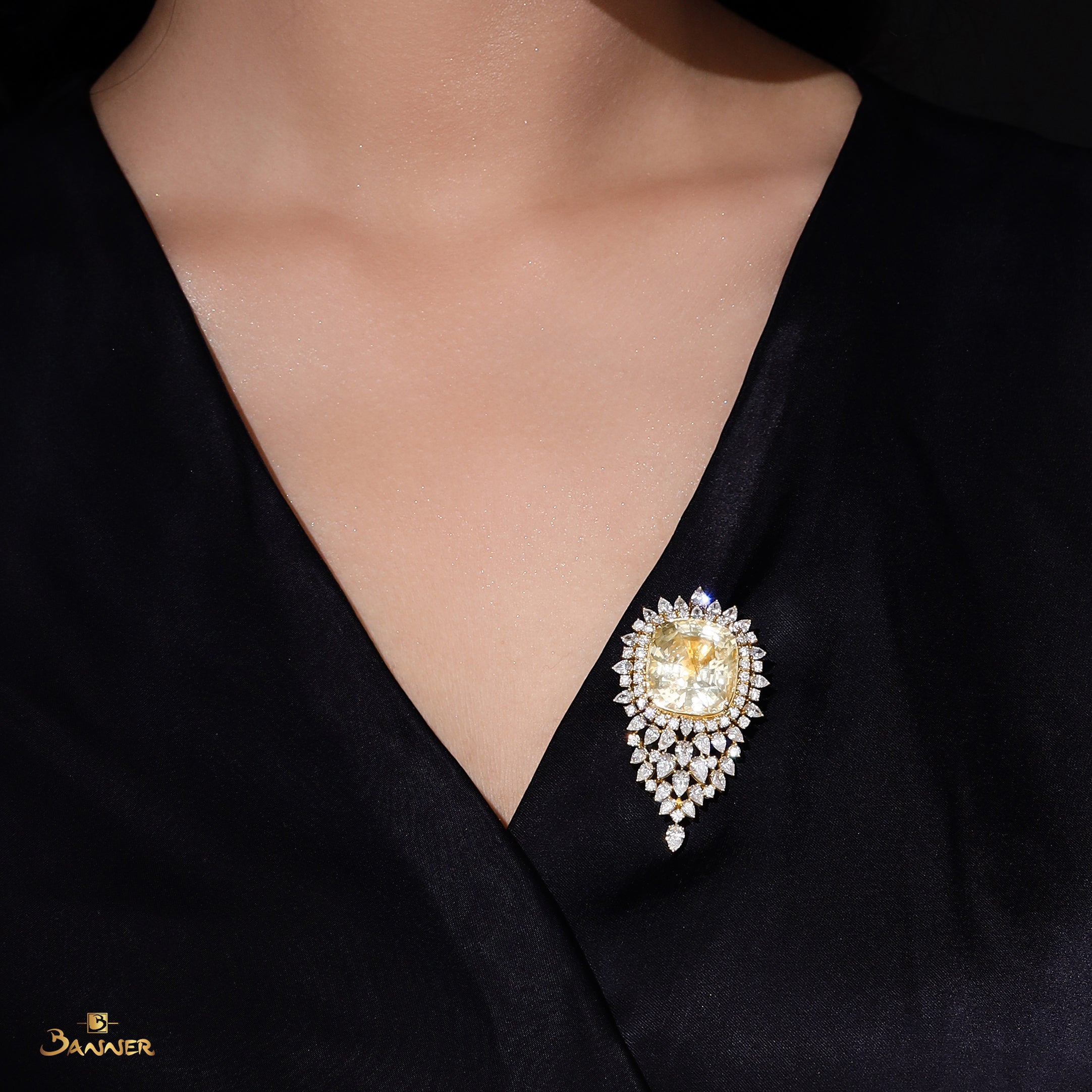 Yellow Sapphire and Diamond Brooch / Pendant