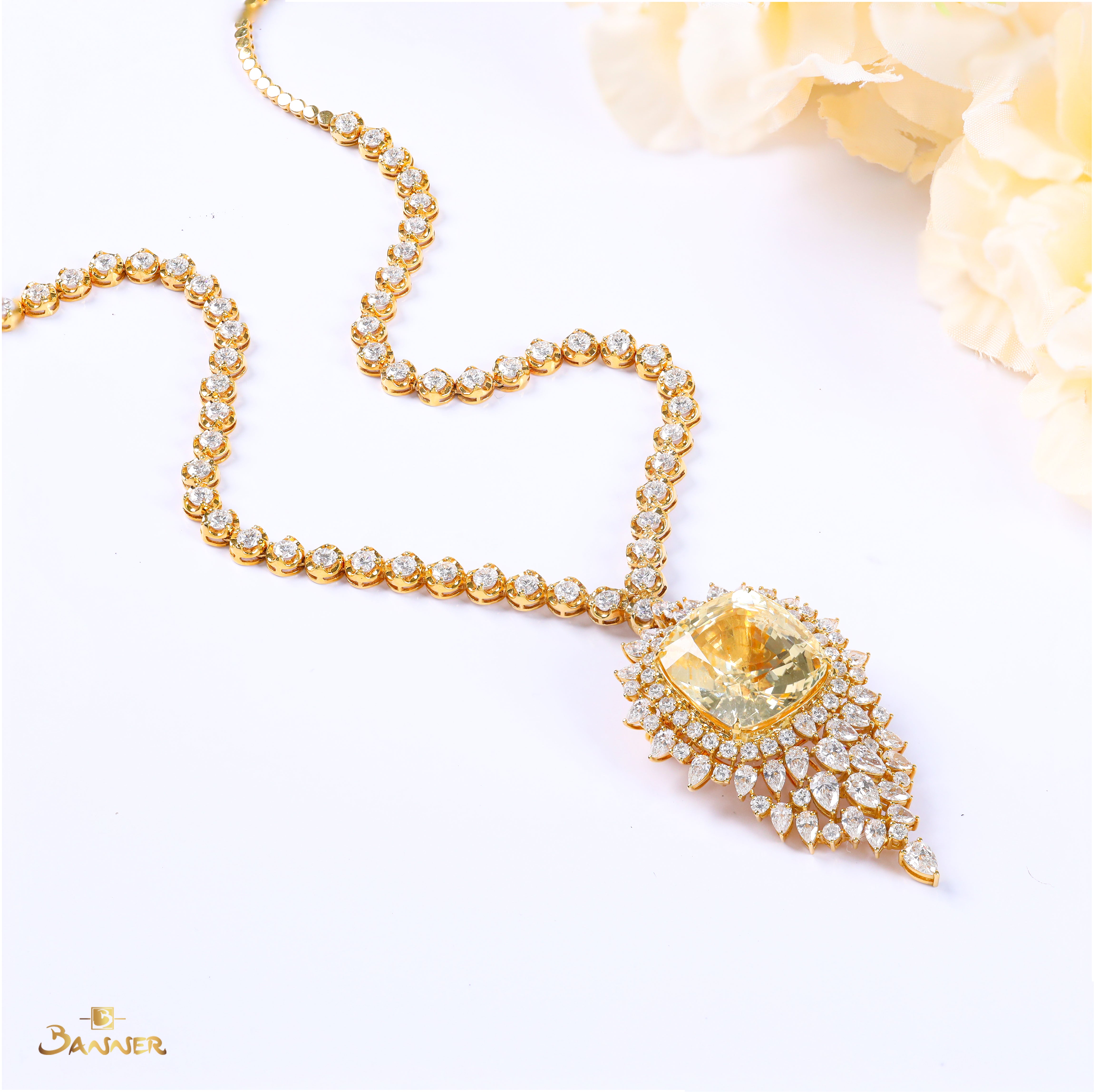Yellow Sapphire and Diamond Brooch / Pendant