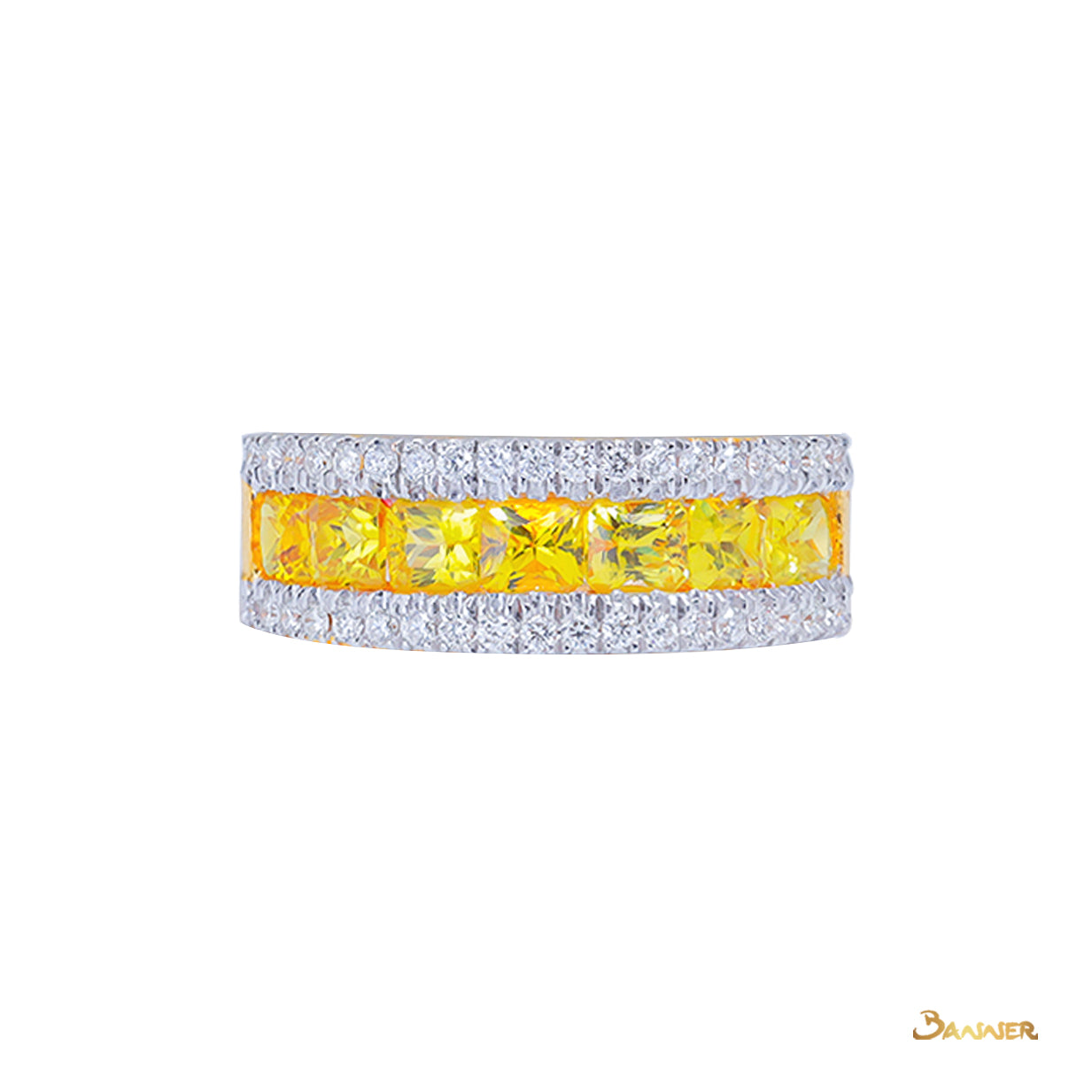 Emerald cut Yellow Sapphire and Diamond Tier Ring