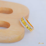 Emerald cut Yellow Sapphire and Diamond Ring