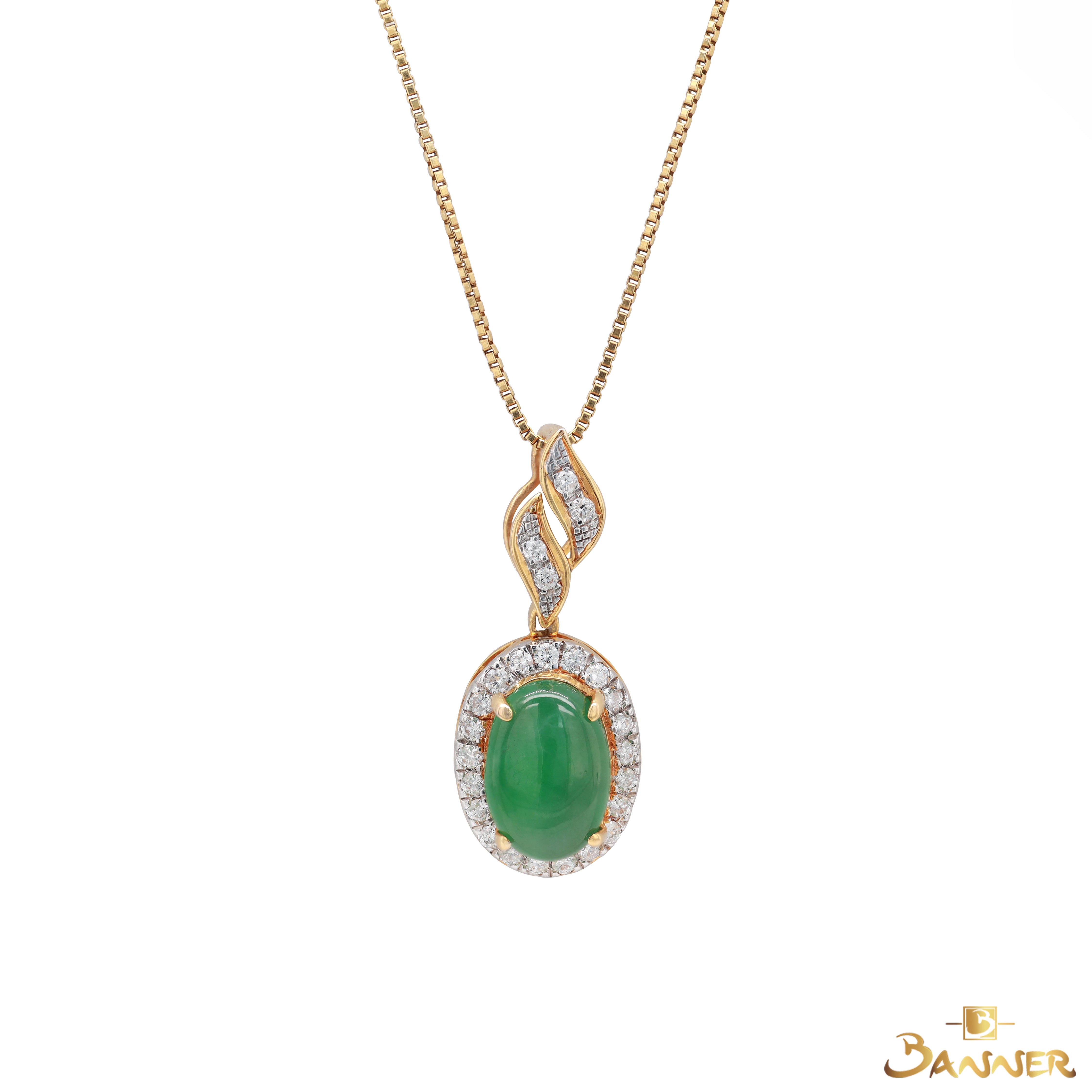 Green Jade and Diamond Halo Pendant