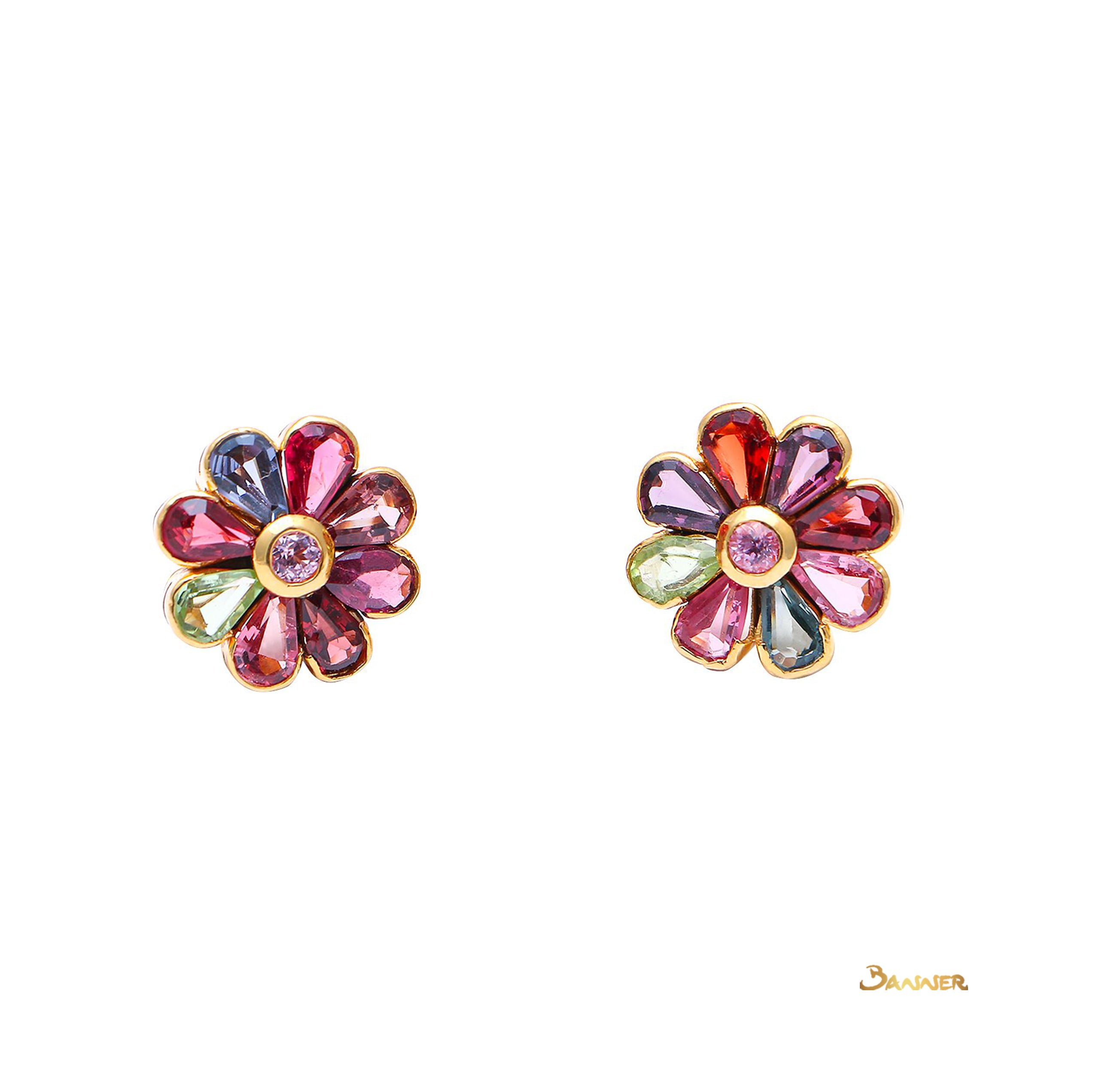 Multi-color Spinel Flower Earrings