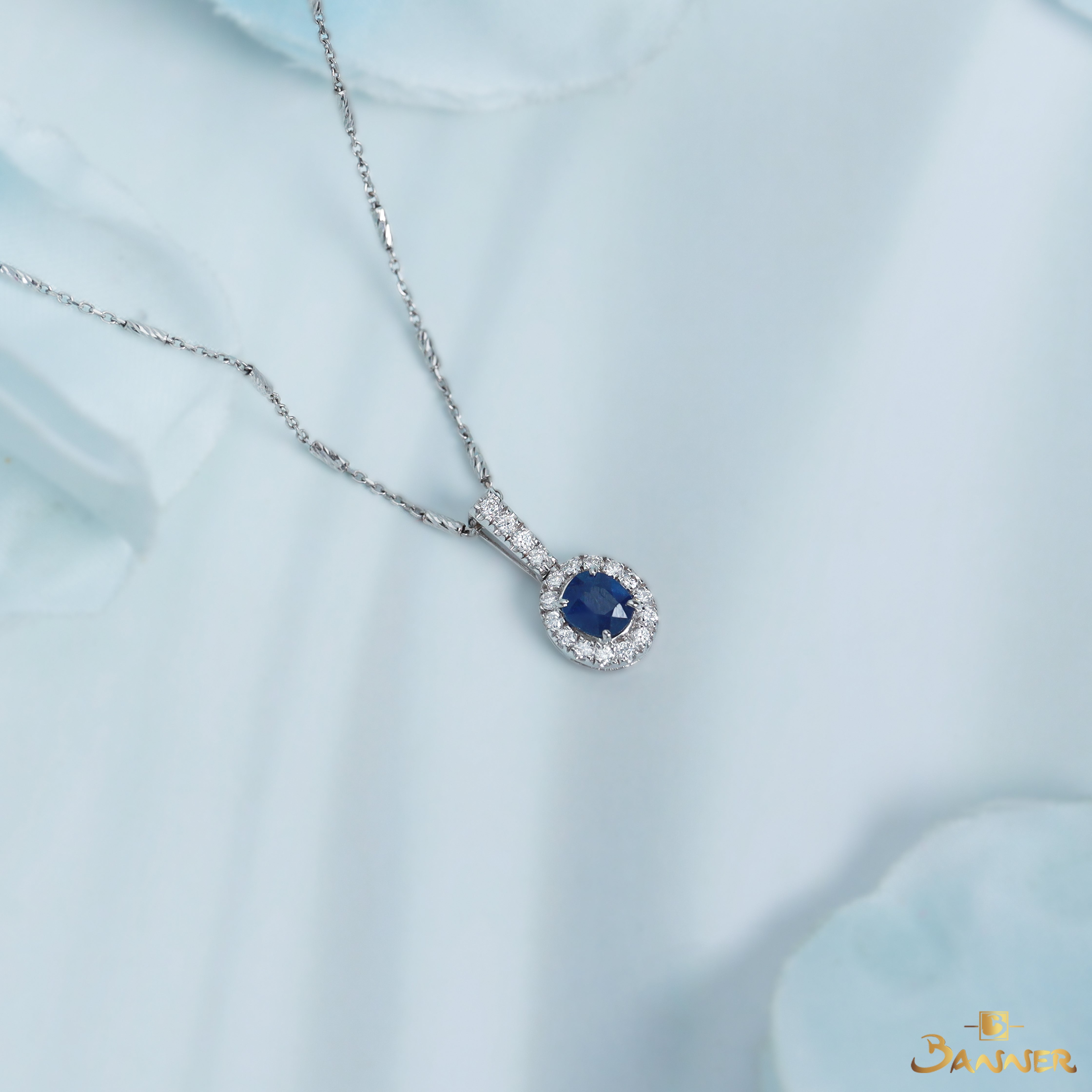 Sapphire and Diamond Halo Pendant