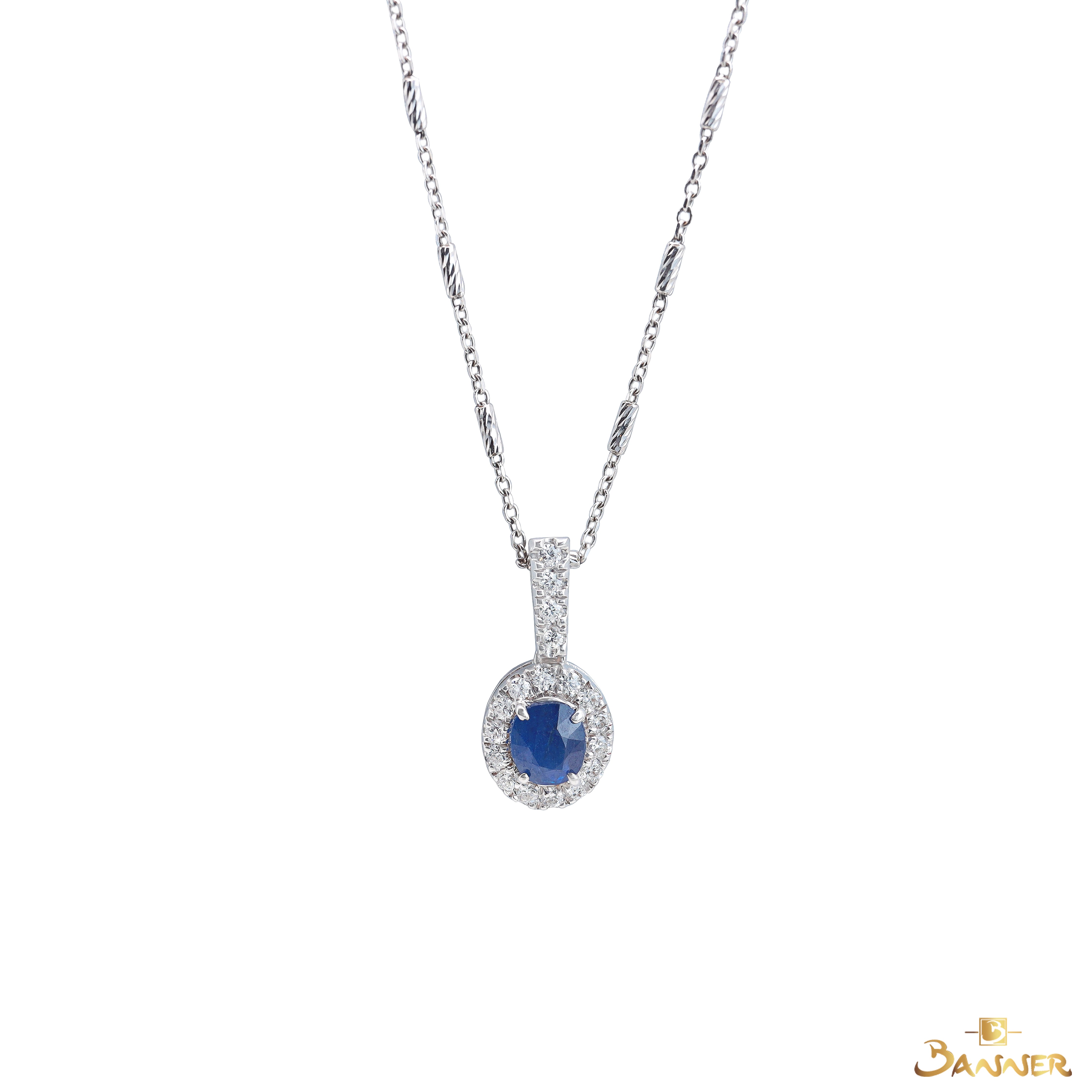 Sapphire and Diamond Halo Pendant