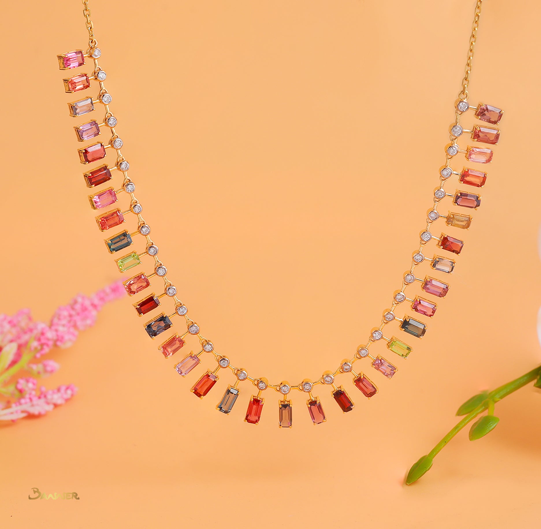 Multi-colored Spinel and Diamond Necklace